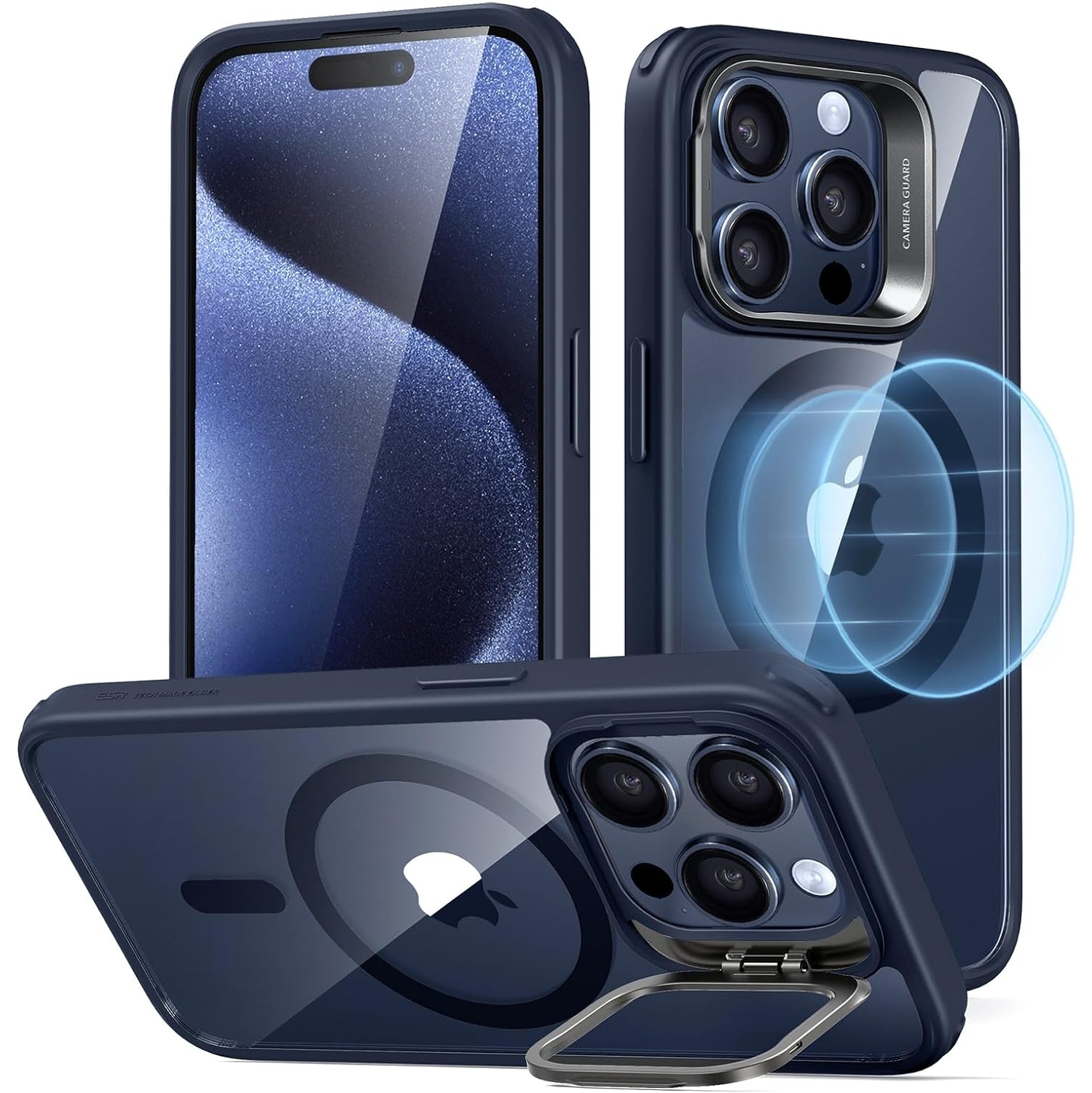 ESR for iPhone 15 Pro Case, MagSafe with Stash Stand (HaloLock), Military-Grade Protection, Clear Blue