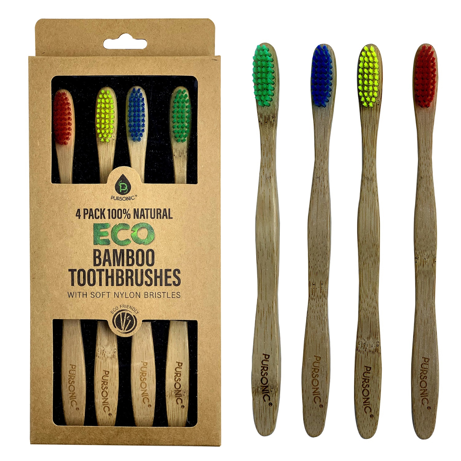 Brosses à dents 100 % bambou écologique naturel de Pursonic