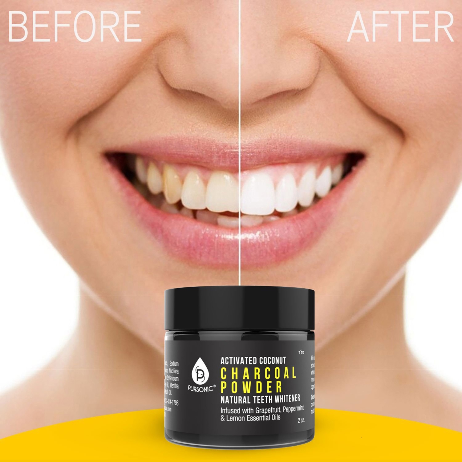 Pursonic Activated Coconut Charcoal Powder Natural Teeth Whitener
