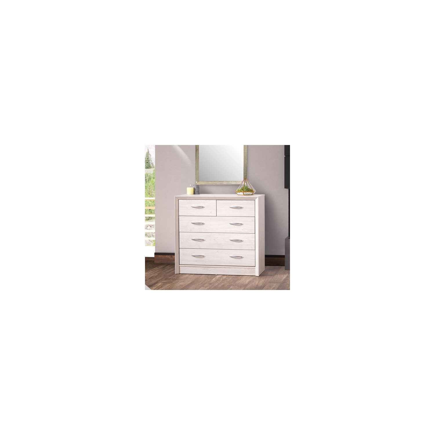 Newport Modern 5-Drawer Dresser - White Washed Oak