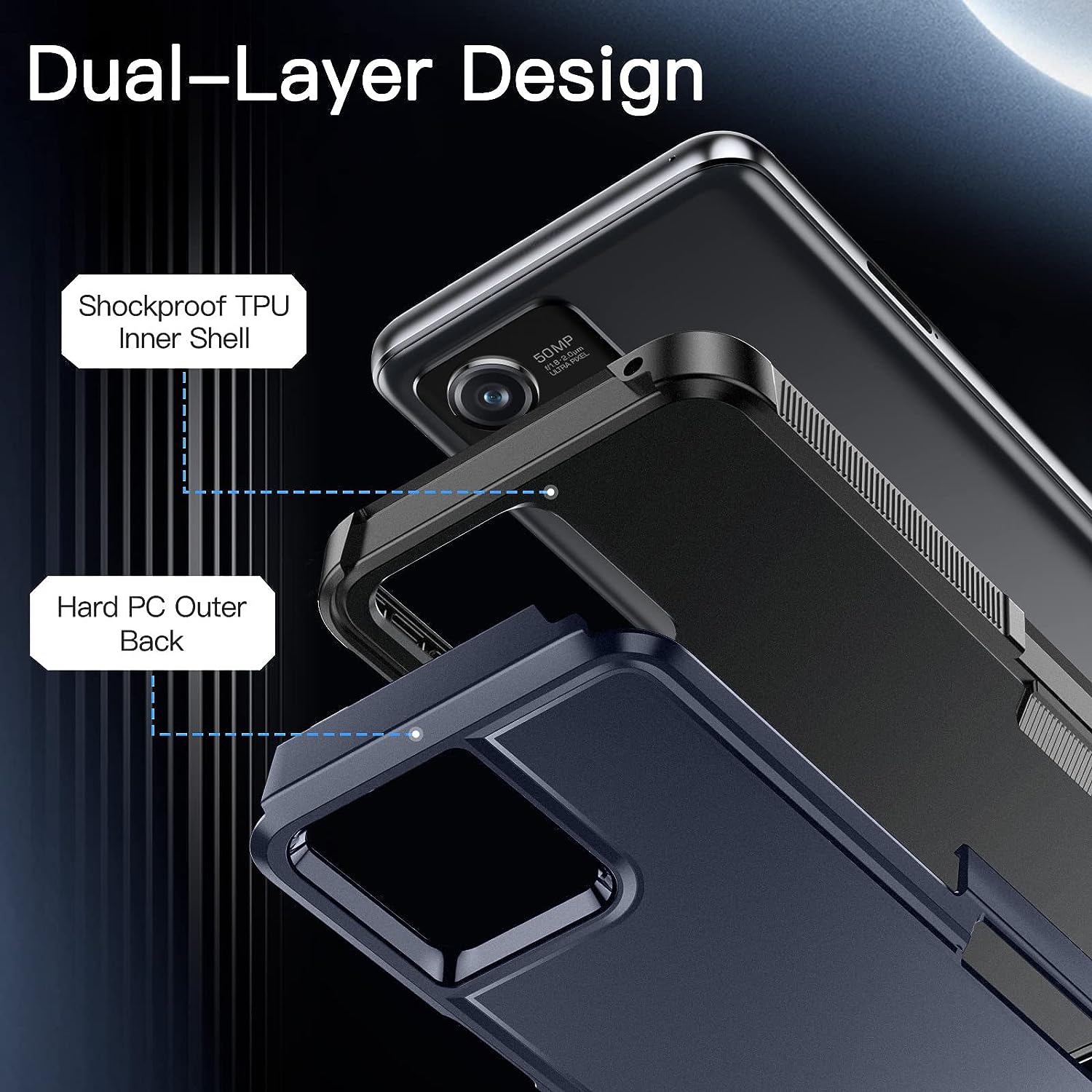 [CS] Dual Layers Heavy Duty Rubber Armor Hard Case Cover for Motorola Moto G Power 2024, Navy