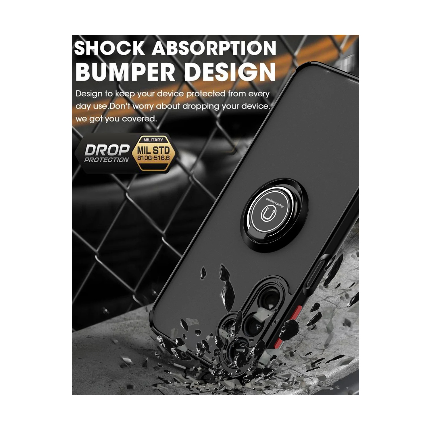 [CS] Rubberized Hybrid Magnetic Armor Case with Ring Holder for Samsung Galaxy A35 5G, Black