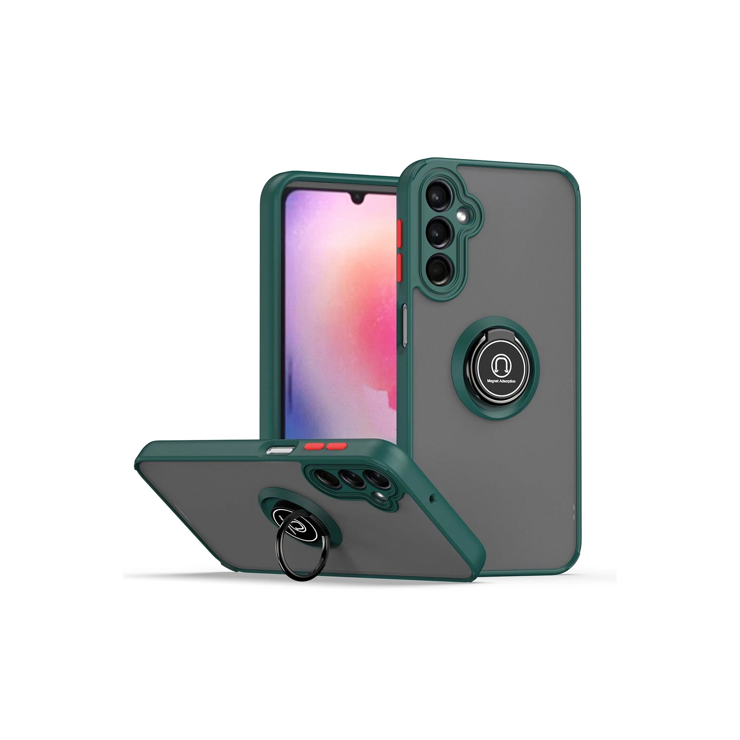 [CS] Rubberized Hybrid Magnetic Armor Case with Ring Holder for Samsung Galaxy A35 5G, Midnight Green