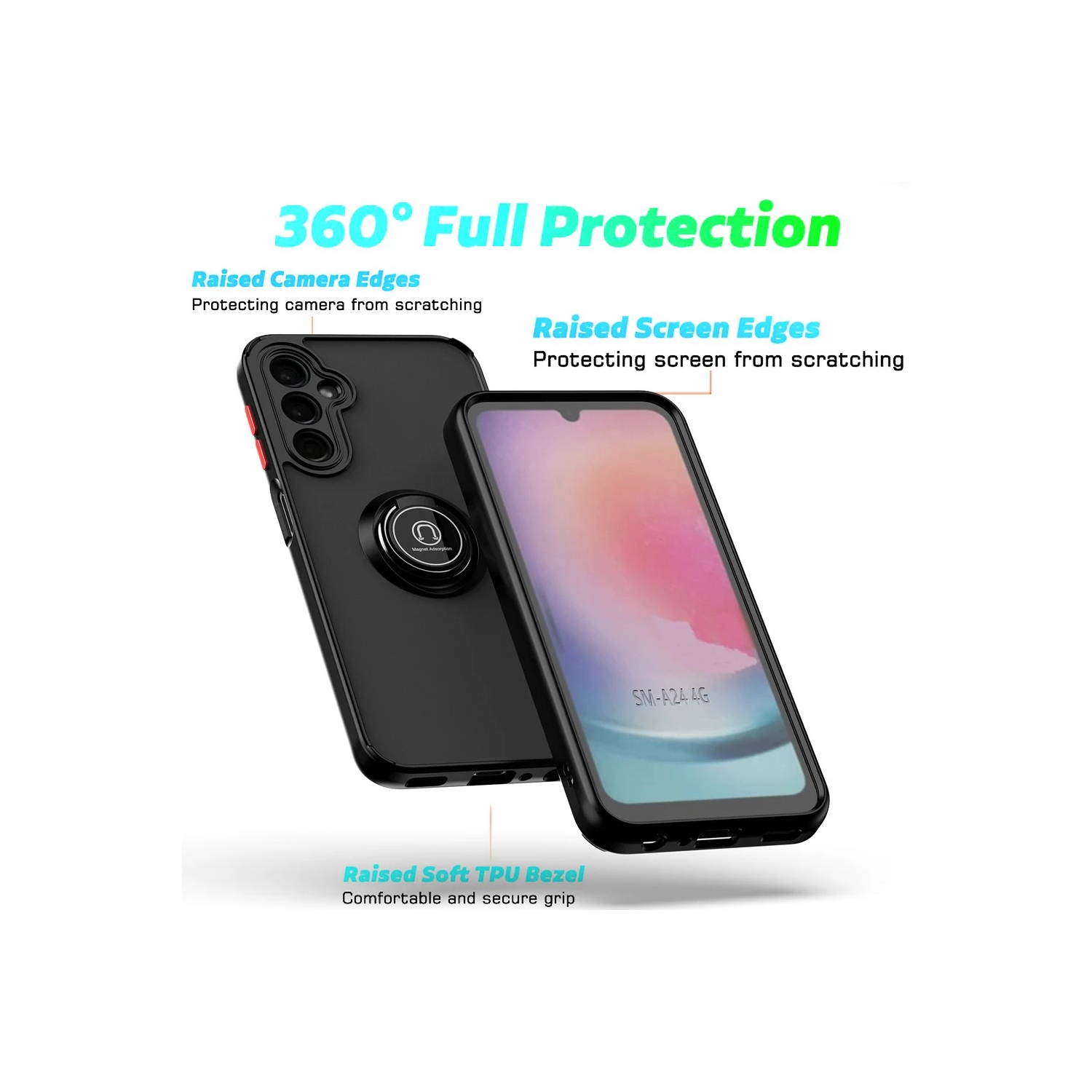 [CS] Rubberized Hybrid Magnetic Armor Case with Ring Holder for Samsung Galaxy A35 5G, Midnight Green