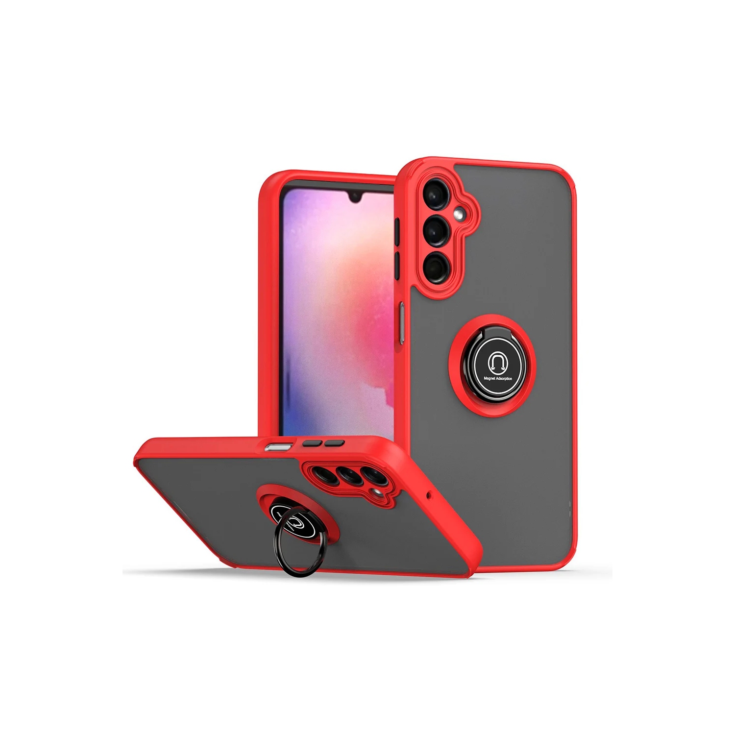 [CS] Rubberized Hybrid Magnetic Armor Case with Ring Holder for Samsung Galaxy A35 5G, Red