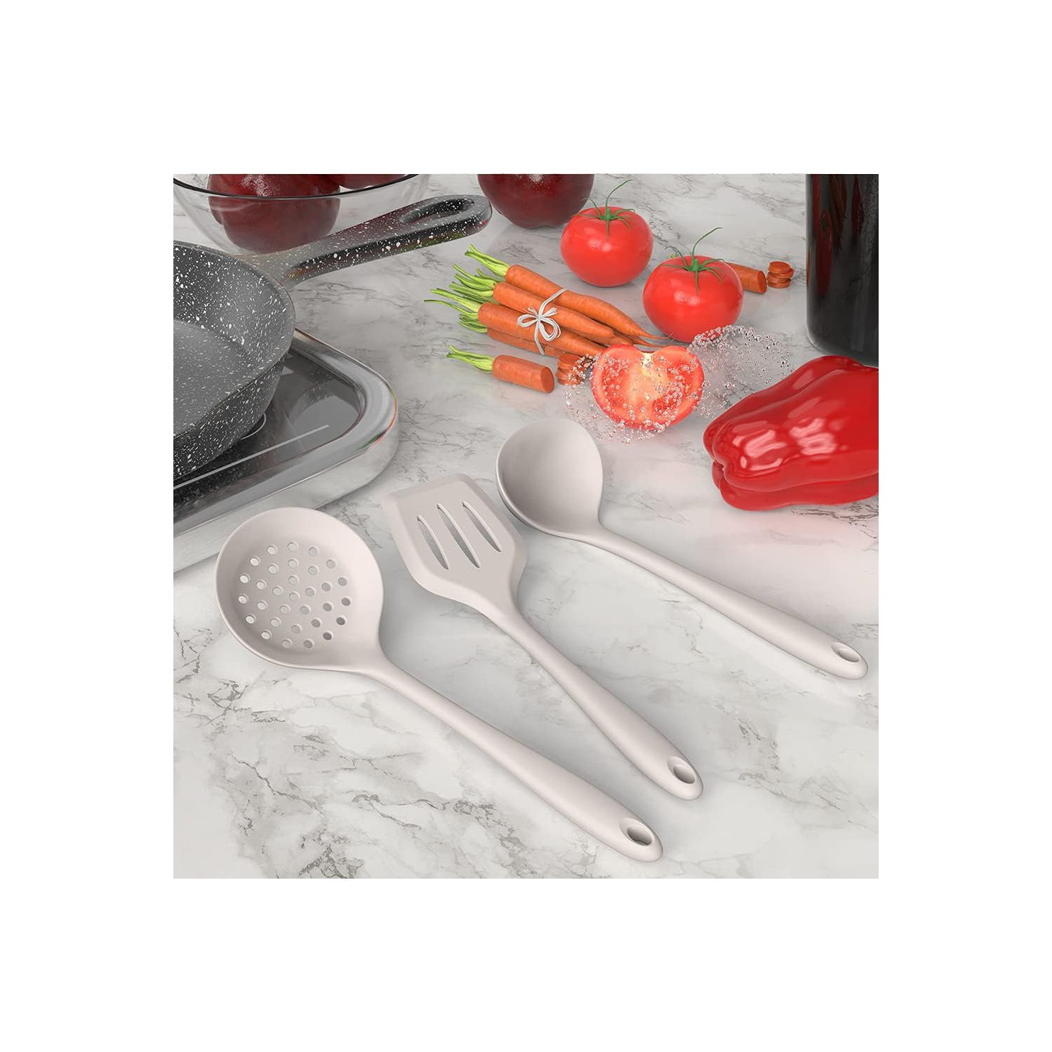 Silicone Cooking Utensils Set - 446°F Heat Resistant Kitchen,Turner Tongs, Spatula, Spoon,Brush, Whisk, Kitchen Ustensil Tools Set for Nonstick