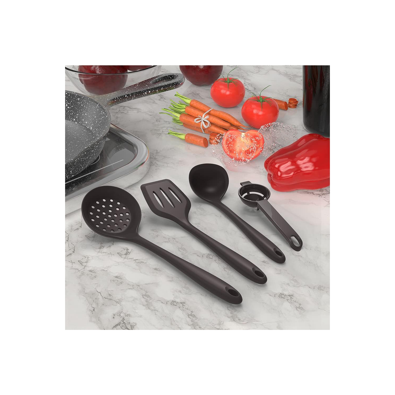 Silicone Cooking Utensils Set - 446°F Heat Resistant Kitchen,Turner Tongs, Spatula, Spoon,Brush, Whisk, Kitchen Ustensil Tools Set for Nonstick