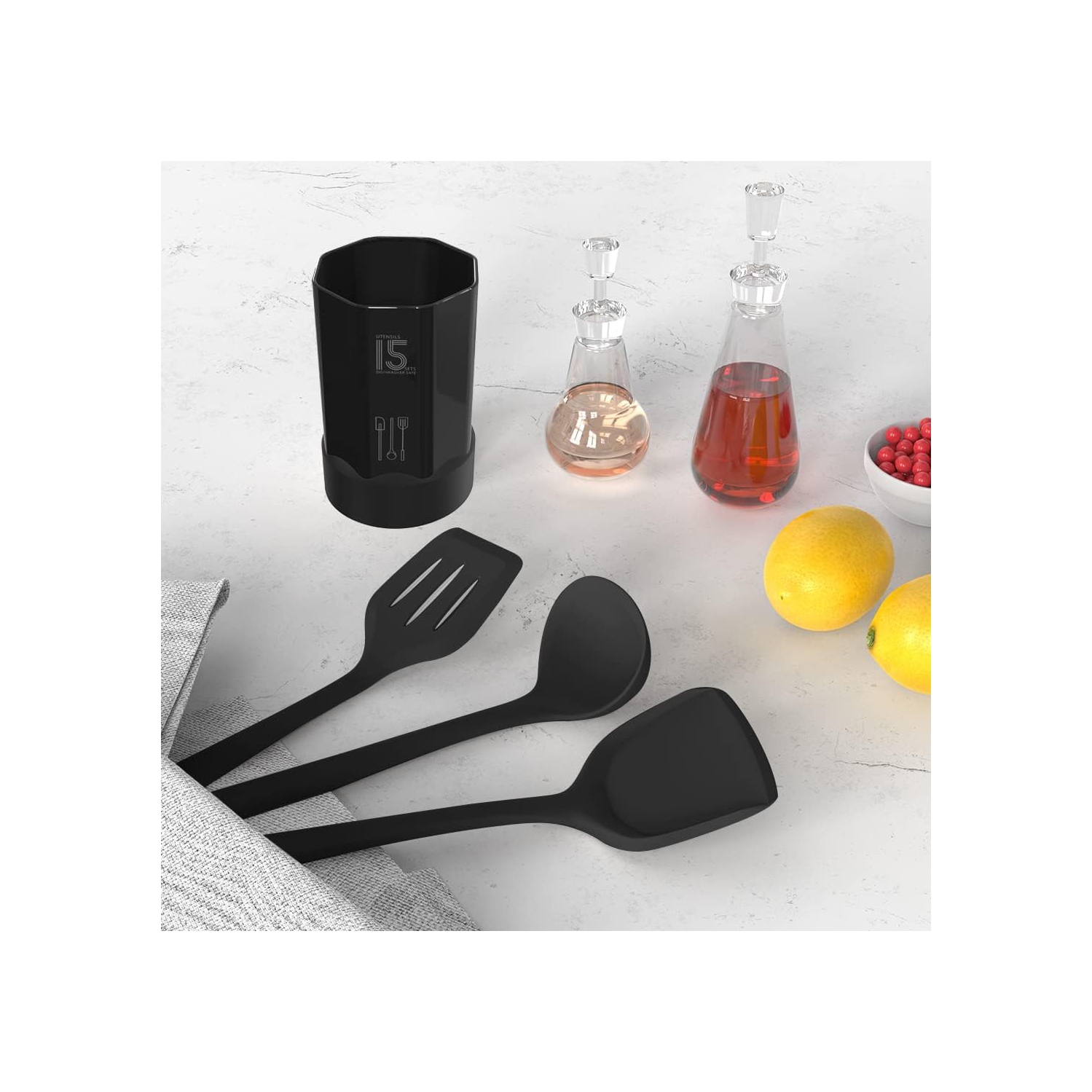 Silicone Cooking Utensils Set - 446°F Heat Resistant Kitchen,Turner Tongs, Spatula, Spoon,Brush, Whisk, Kitchen Ustensil Tools Set for Nonstick