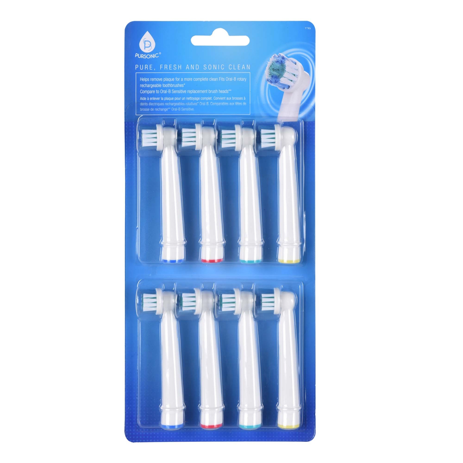 Pursonic 8 Pack Power Sensitive Replacement Brush Heads for Oral-B, 8 Count