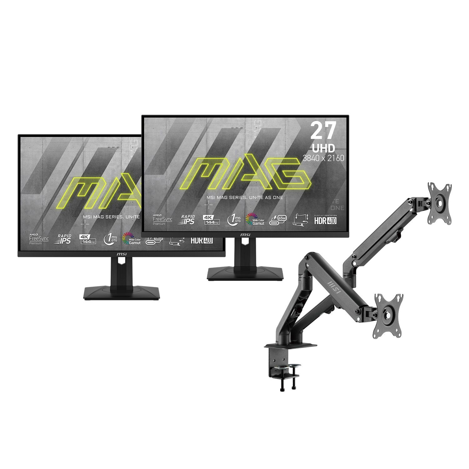 MSI MAG274UPF 4K Gaming Monitor x2 and AC EGRO FLEX monitor Arm Combo / Bundle