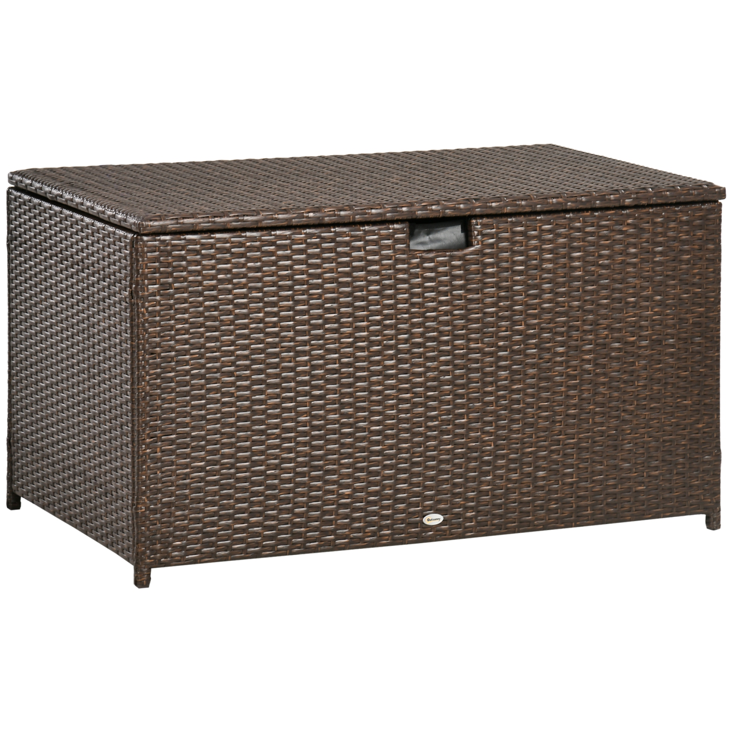 Outsunny Rattan Deck Box, Rattan 113 Gallon Outdoor Storage Box with Lid and Handle for Indoor, Patio Furniture Cushions, Pool and Garden Tools, Brown