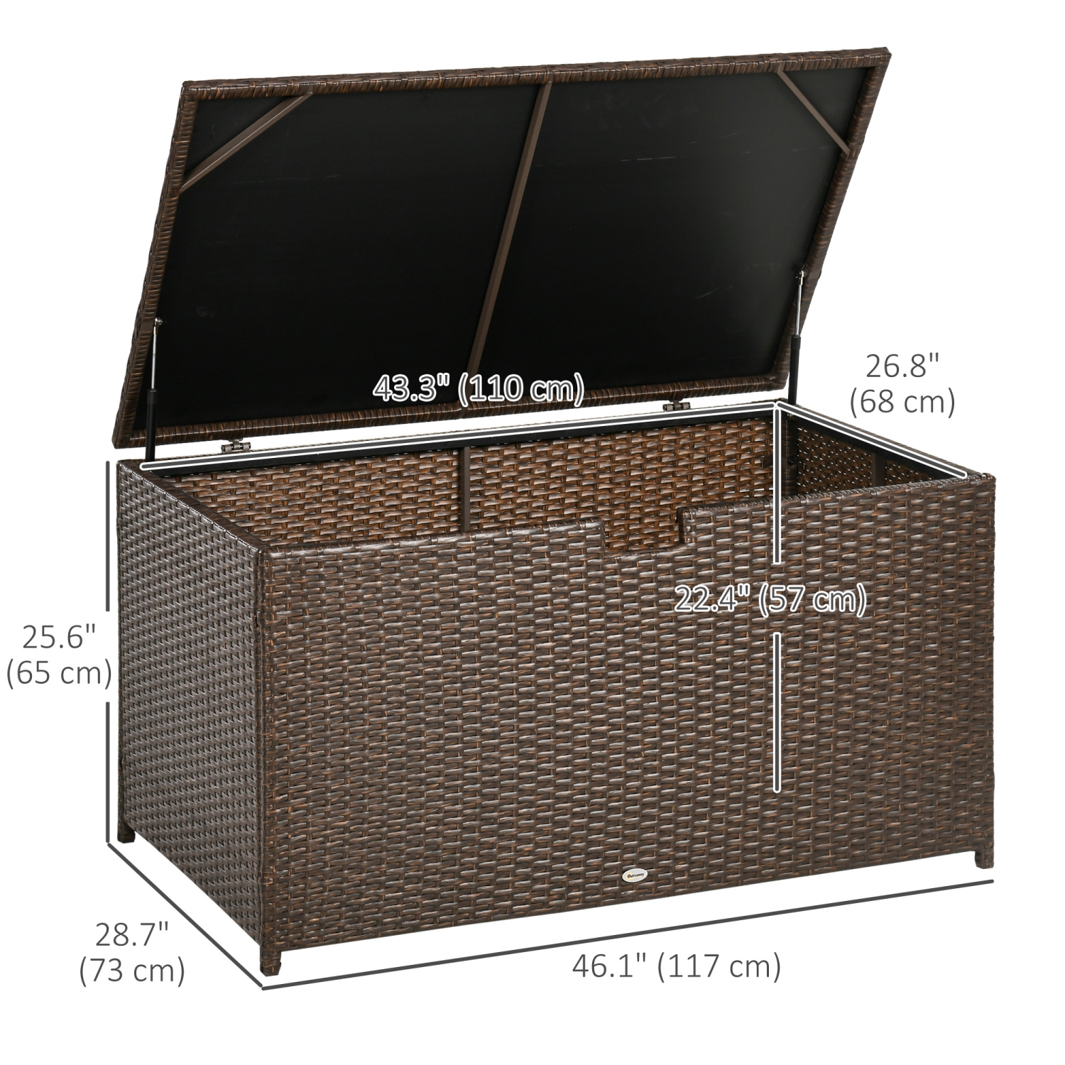 Outsunny Rattan Deck Box, Rattan 113 Gallon Outdoor Storage Box with Lid and Handle for Indoor, Patio Furniture Cushions, Pool and Garden Tools, Brown