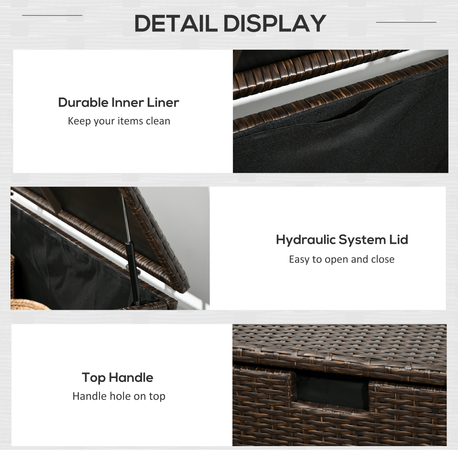 Outsunny Rattan Deck Box, Rattan 113 Gallon Outdoor Storage Box with Lid and Handle for Indoor, Patio Furniture Cushions, Pool and Garden Tools, Brown