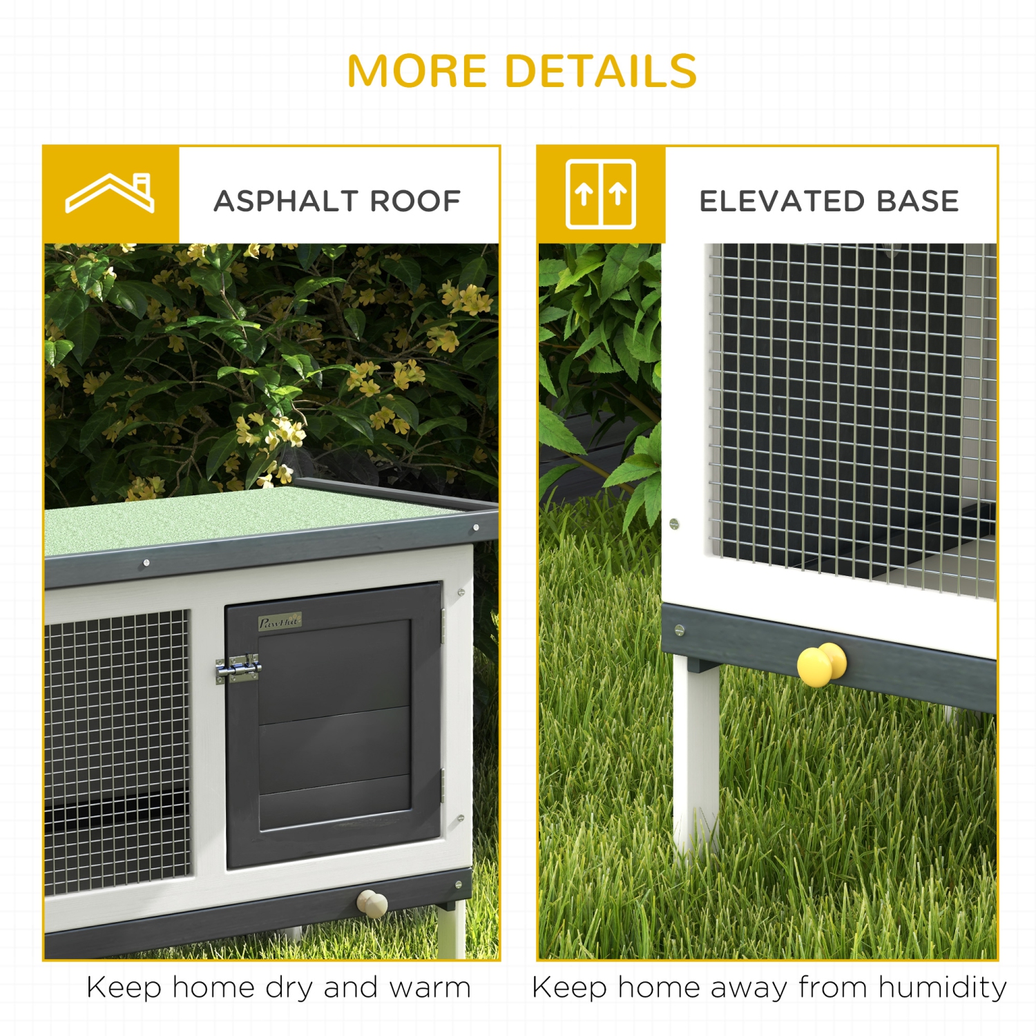 PawHut Wooden Rabbit Hutch, Bunny Cage, Guinea Pig House with Pull-Out Tray, and Openable Asphalt Roof for Outdoor, Dark Grey
