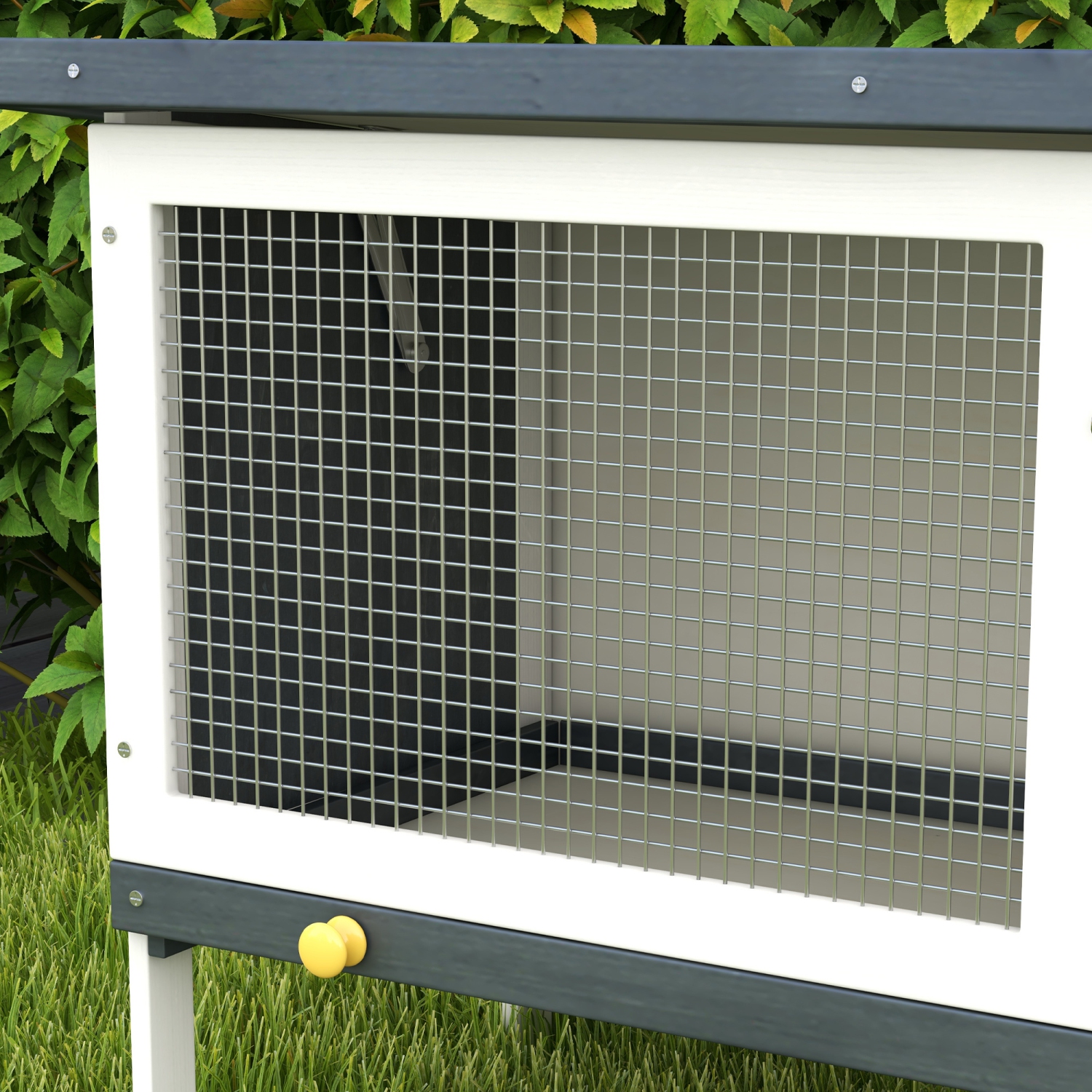 PawHut Wooden Rabbit Hutch, Bunny Cage, Guinea Pig House with Pull-Out Tray, and Openable Asphalt Roof for Outdoor, Dark Grey