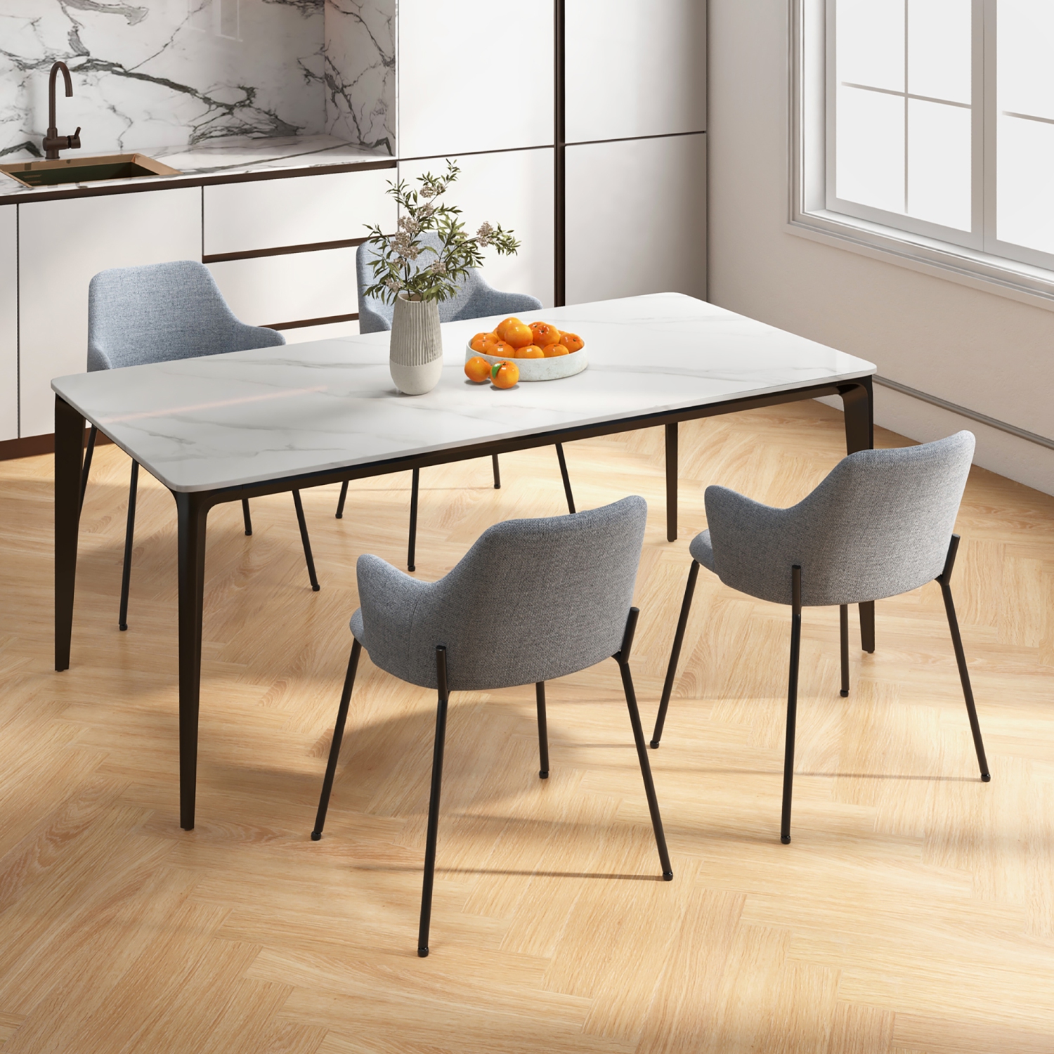 Gymax 4 PCS Dining Chairs Set of 2 w/ Curved Backrest Wide Seat & Armrests Durable Frame