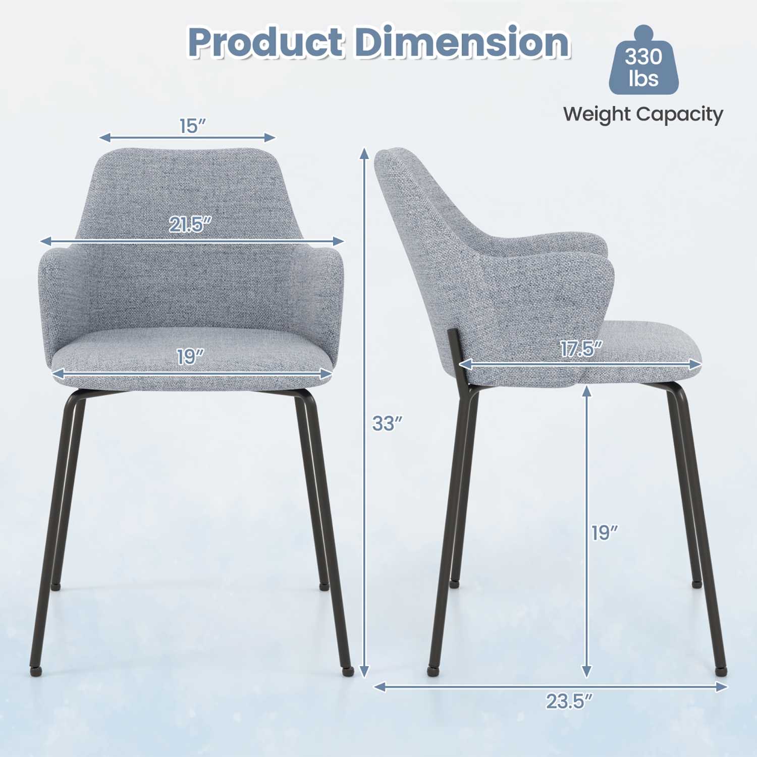 Gymax 4 PCS Dining Chairs Set of 2 w/ Curved Backrest Wide Seat & Armrests Durable Frame