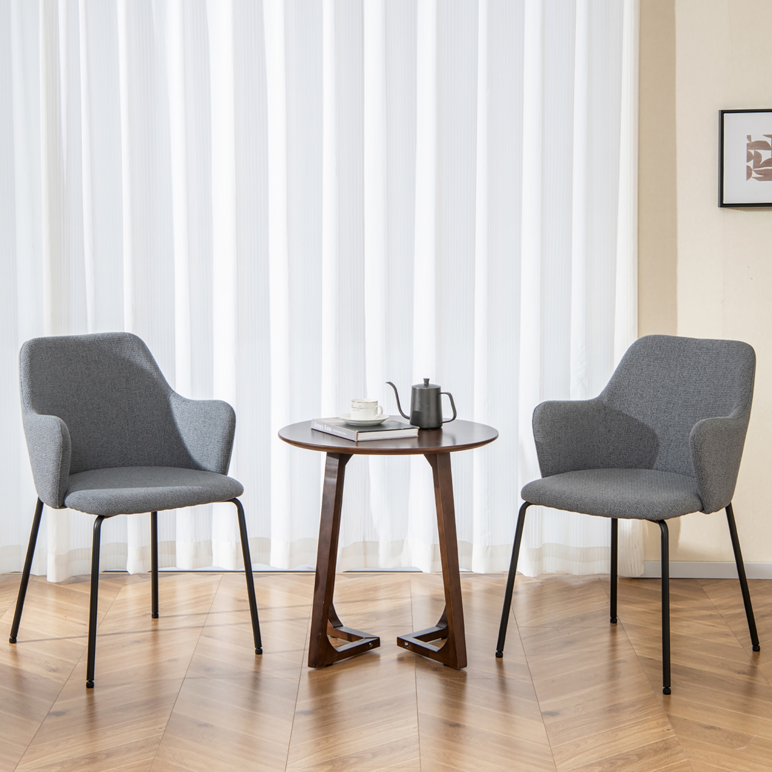 Gymax 4 PCS Dining Chairs Set of 2 w/ Curved Backrest Wide Seat & Armrests Durable Frame