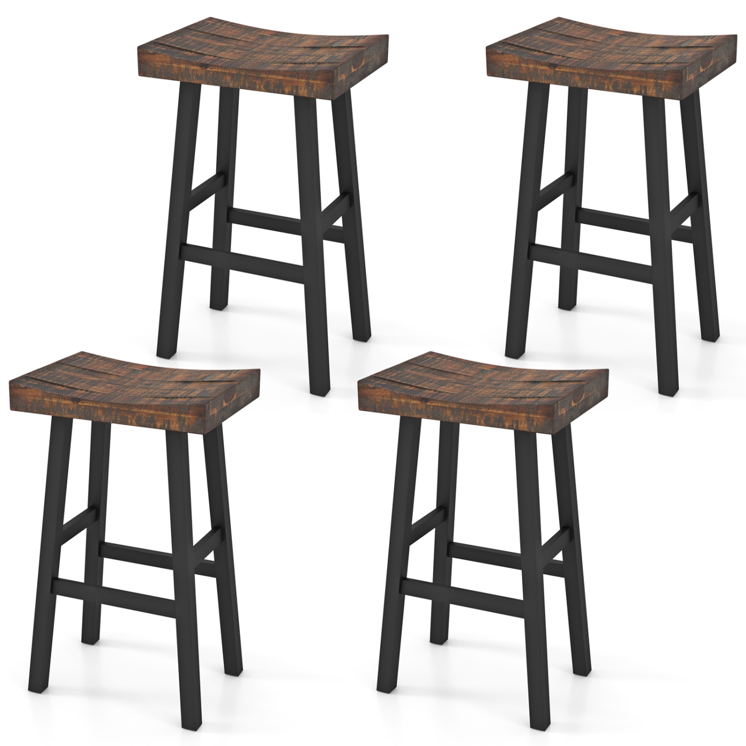 Gymax 29 Inch Bar Stools Set of 4 Bar Height Barstools w Saddle Seat