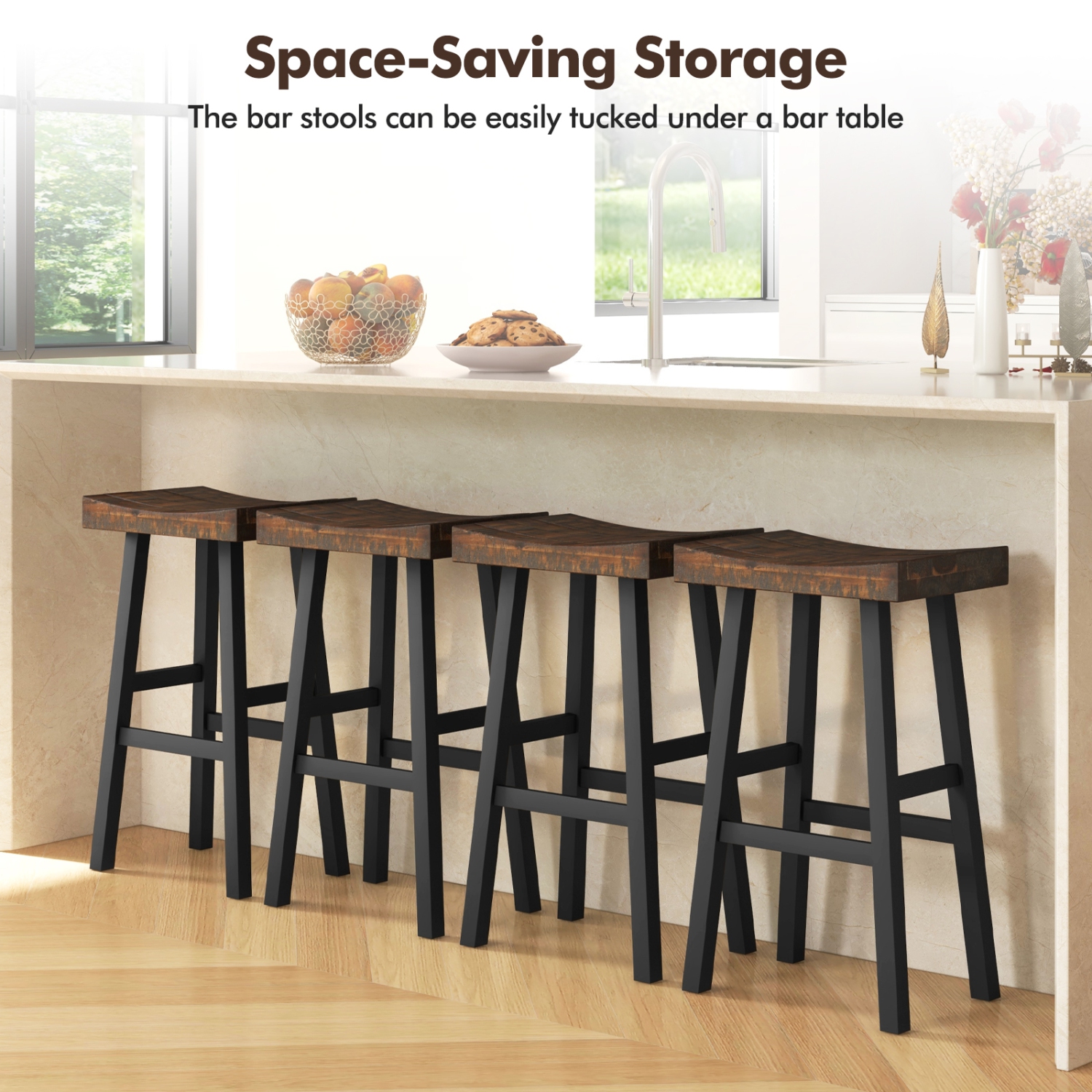 Gymax 29 Inch Bar Stools Set of 4 Bar Height Barstools w Saddle Seat