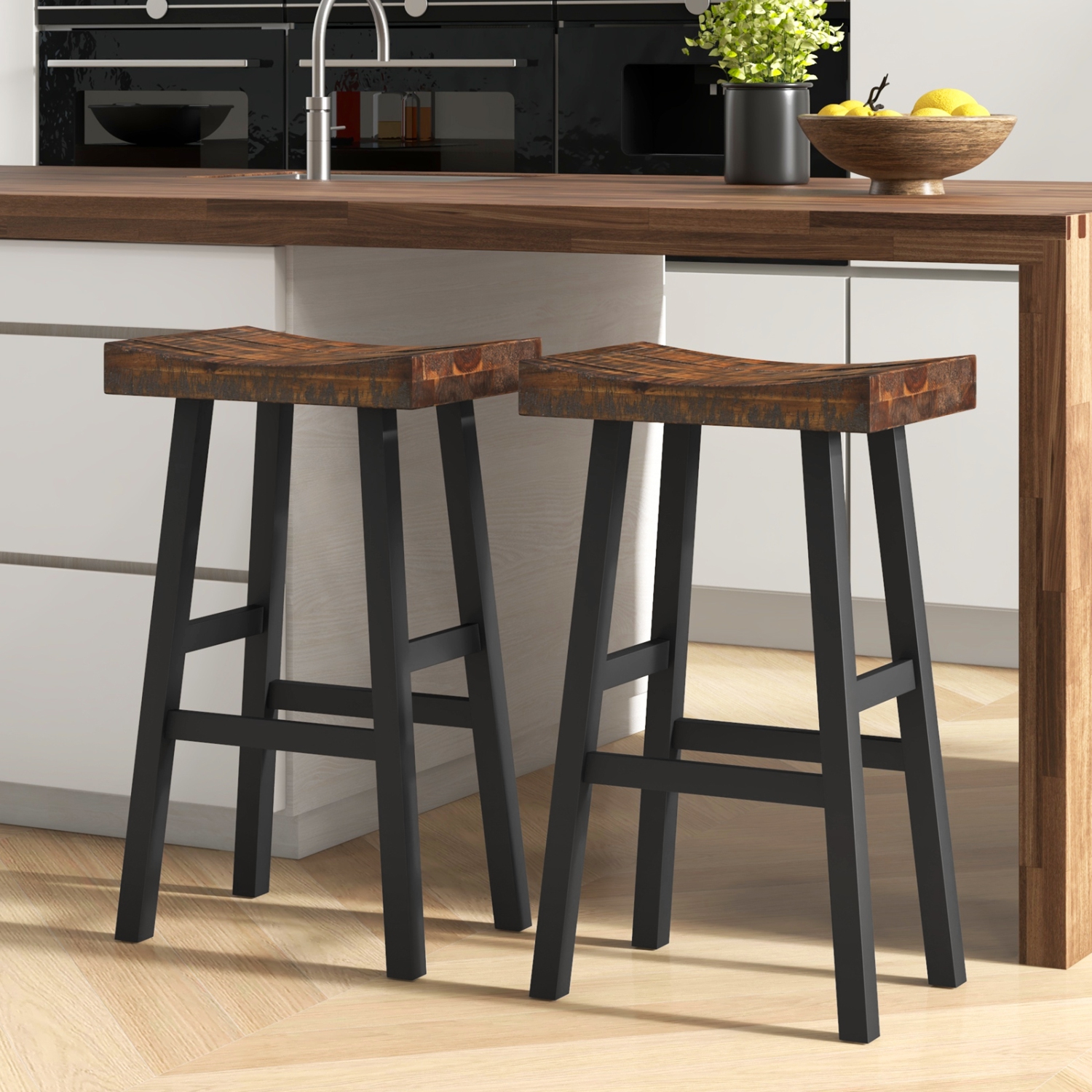 Gymax 29 Inch Bar Stools Set of 4 Bar Height Barstools w Saddle Seat