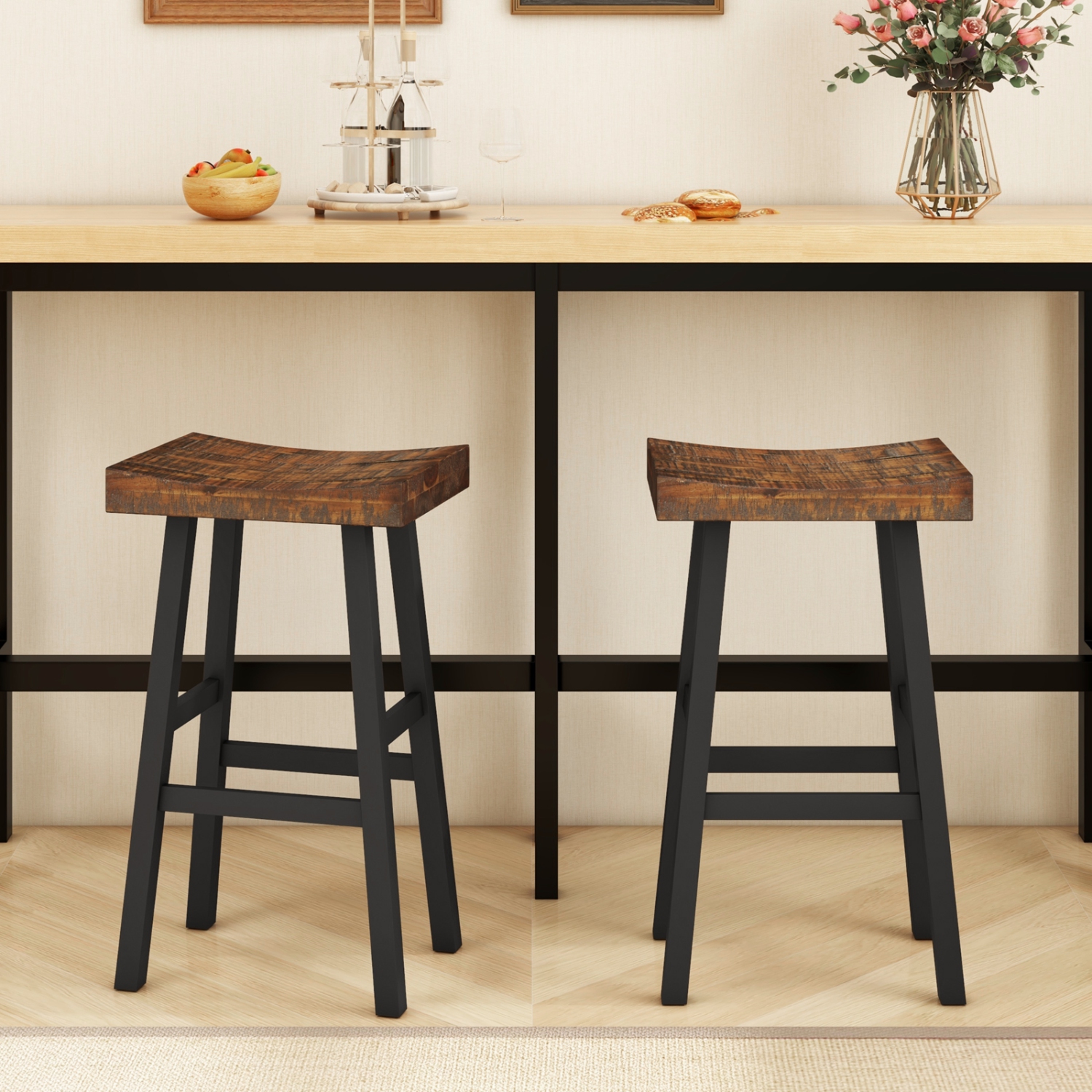 Gymax 29 Inch Bar Stools Set of 4 Bar Height Barstools w Saddle Seat