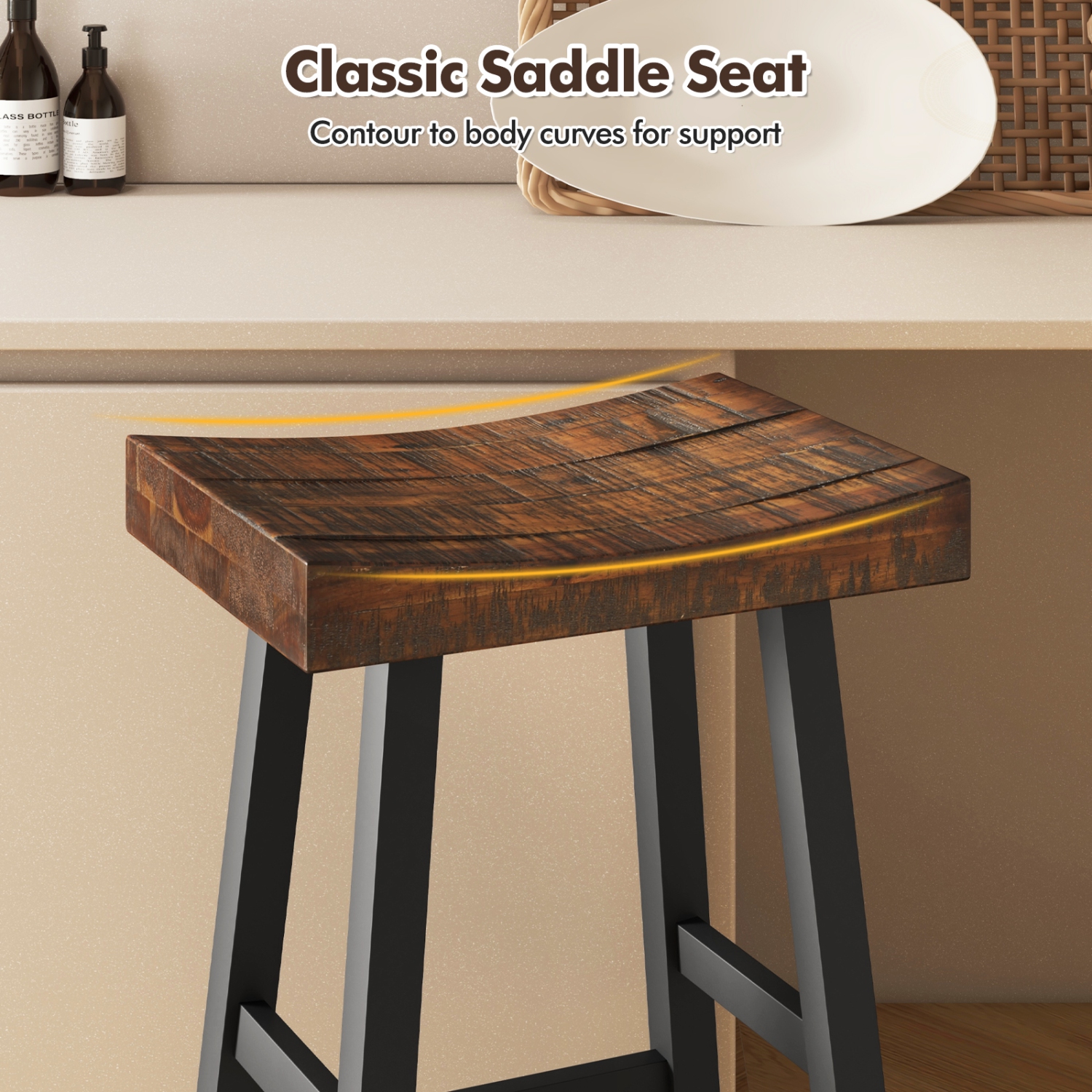 Gymax 29 Inch Bar Stools Set of 4 Bar Height Barstools w Saddle Seat