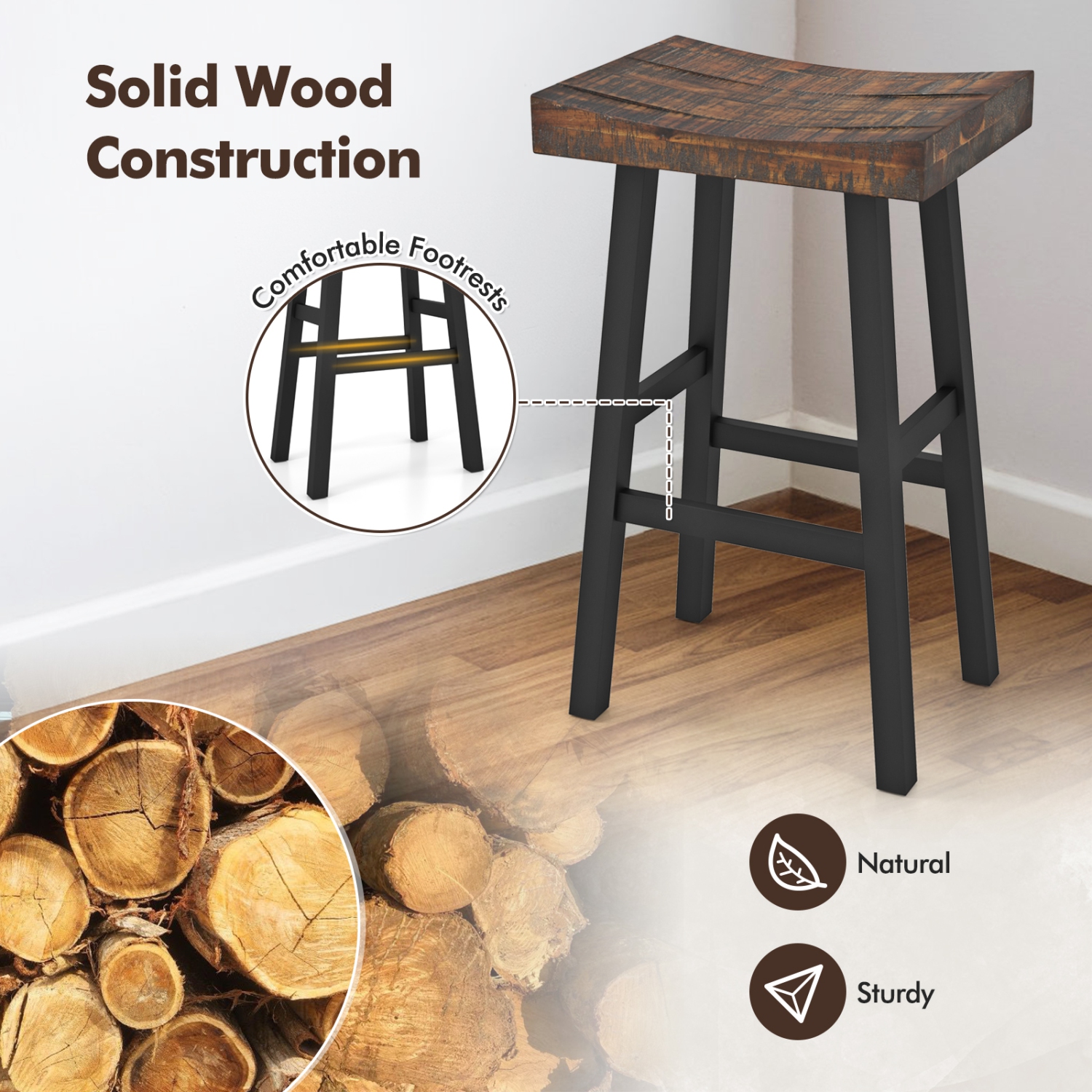 Gymax 29 Inch Bar Stools Set of 4 Bar Height Barstools w Saddle Seat