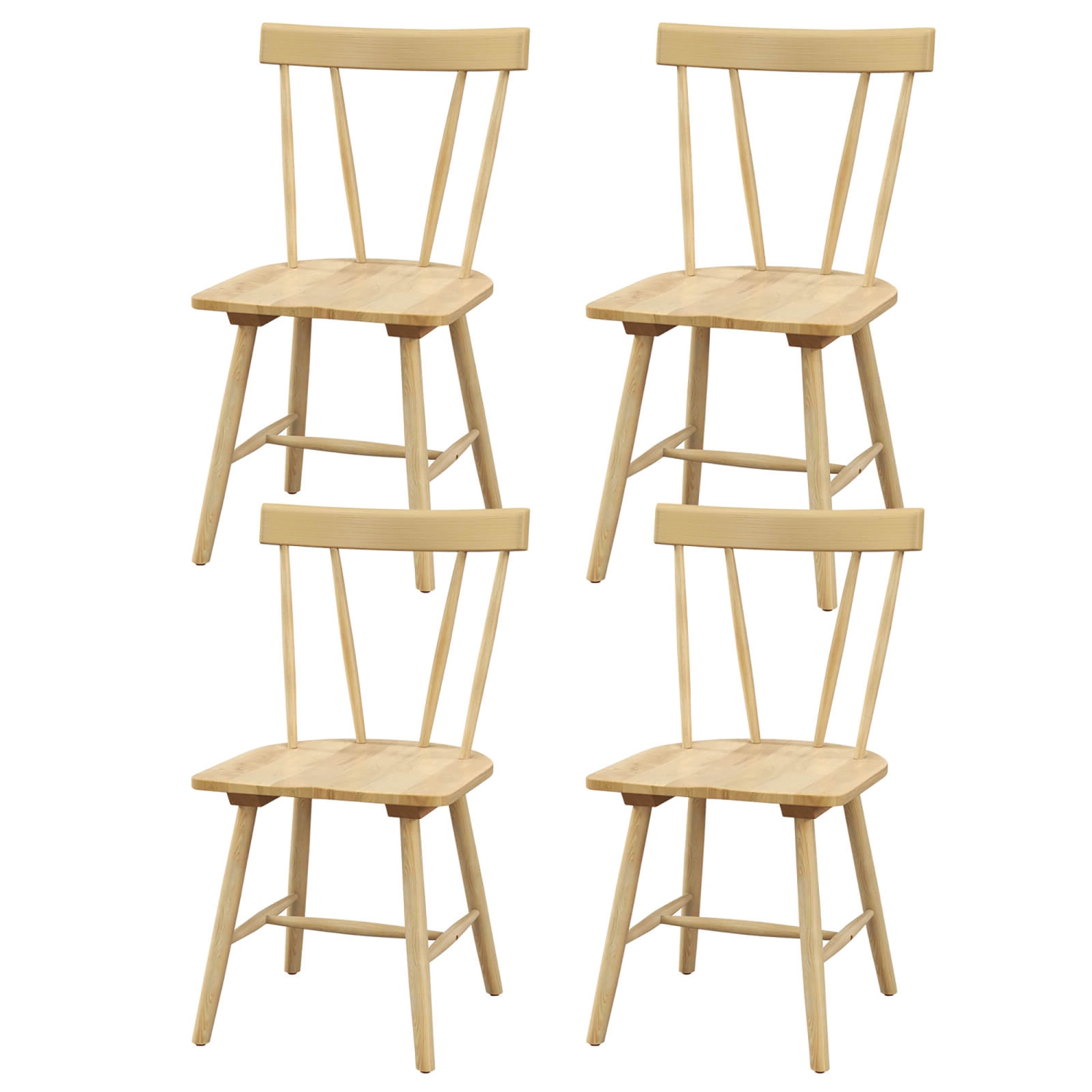 Gymax Set of 4 Dining Chairs Windsor Chairs Wood Armless Chairs w/ Solid Rubber Wood