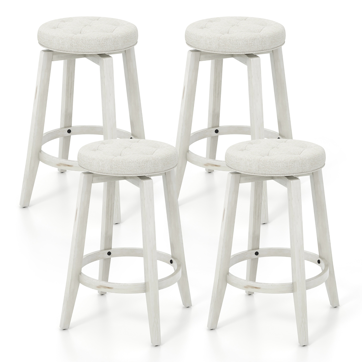 Gymax Set of 4 Swivel Bar Stools 26'' Counter Height Upholstered Seats Rubber Wood Frame Beige
