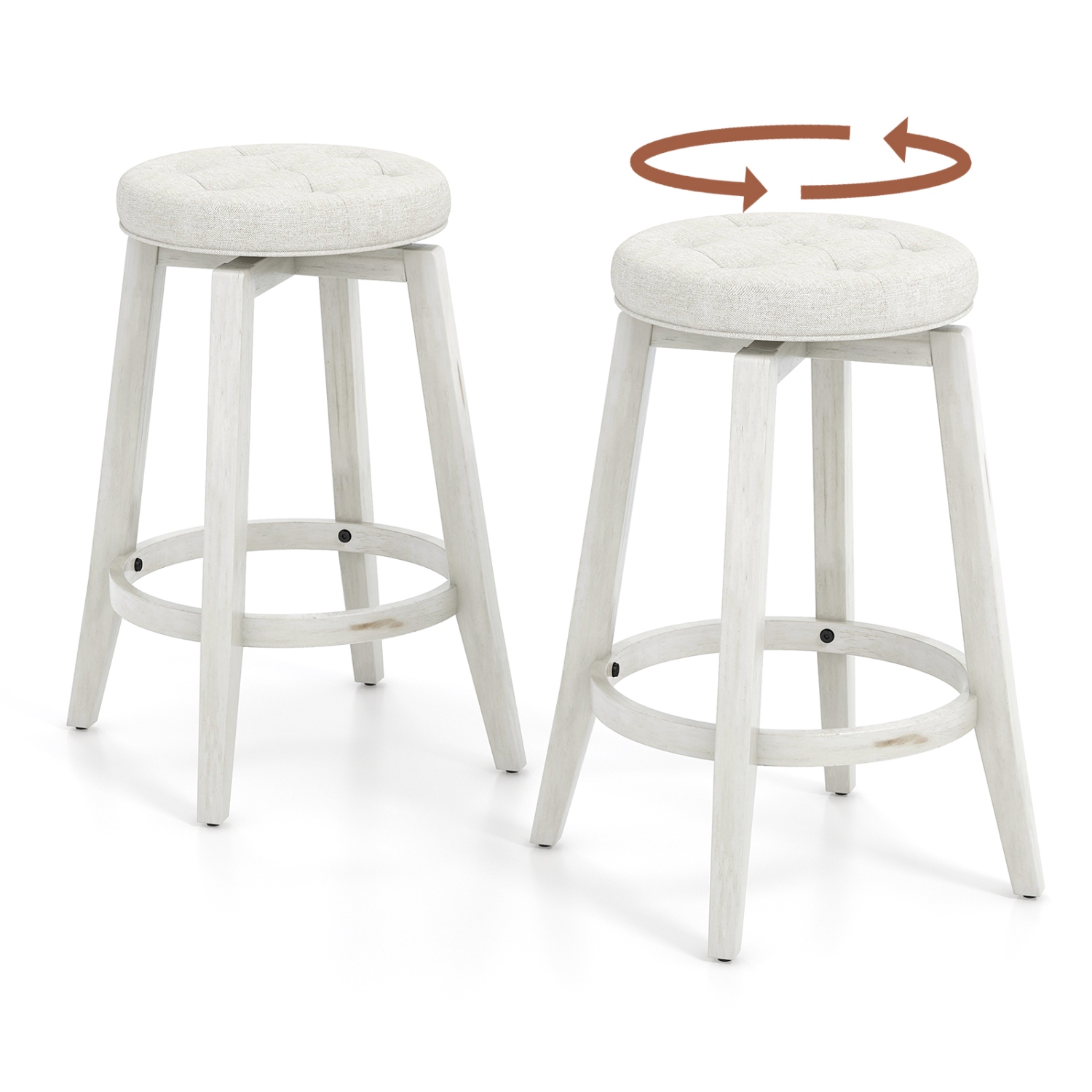 Gymax Set of 4 Swivel Bar Stools 26'' Counter Height Upholstered Seats Rubber Wood Frame Beige