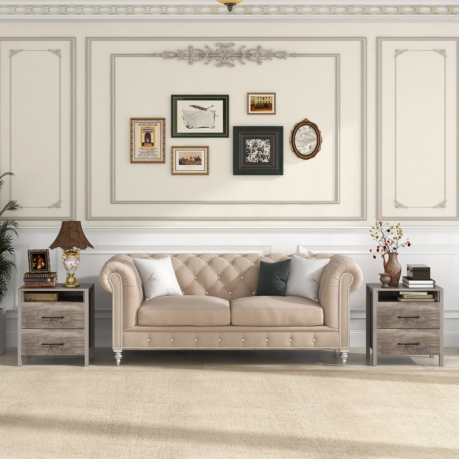 Gymax Nightstand w/ 2 Drawers Farmhouse Bed Side Table w/ Open Storage Shelf