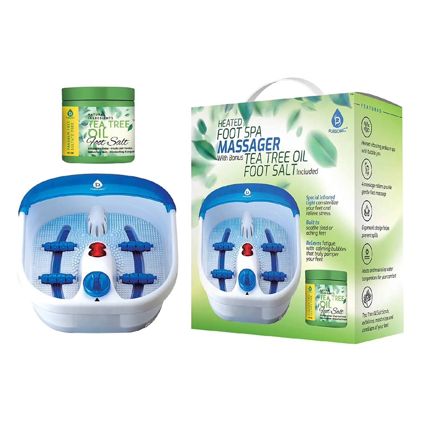 Pursonic Foot Spa Massager with Tea Tree Oil Foot Salt Scrub
