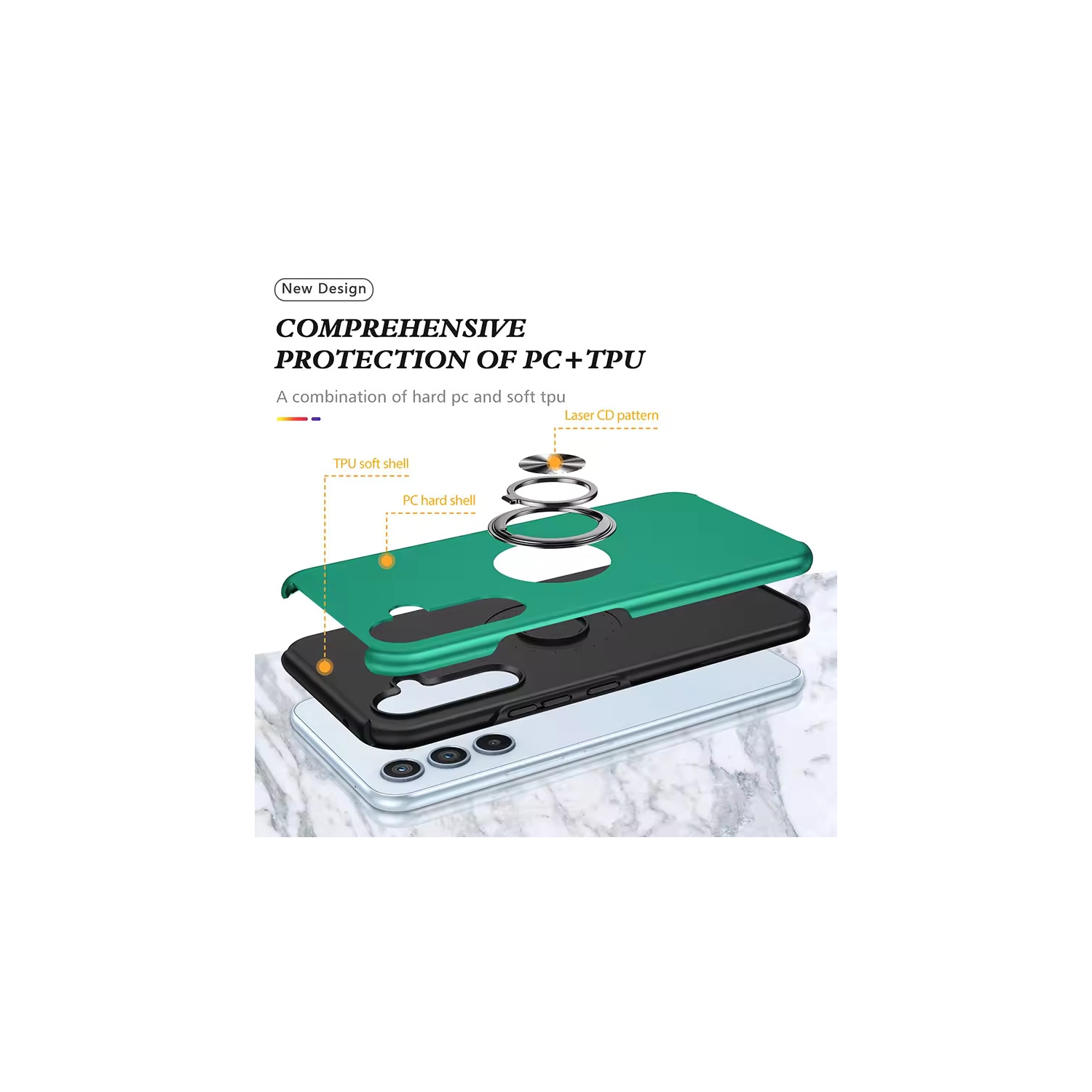 Étui protecteur mince Armor à deux couches de XCRS, anneau magnétique intégré, béquille rotative pour visionnement mains libres, étui de protection