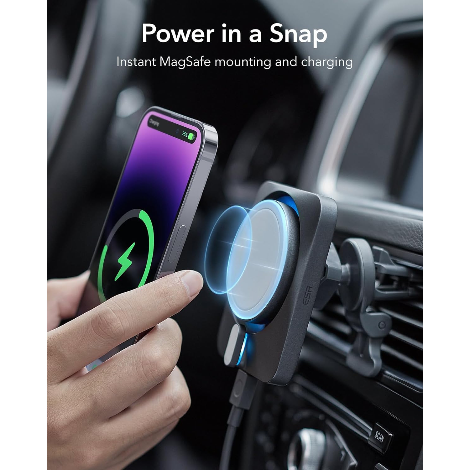 ESR 15W Car Charger with MagSafe + CryoBoost Frosted Silver