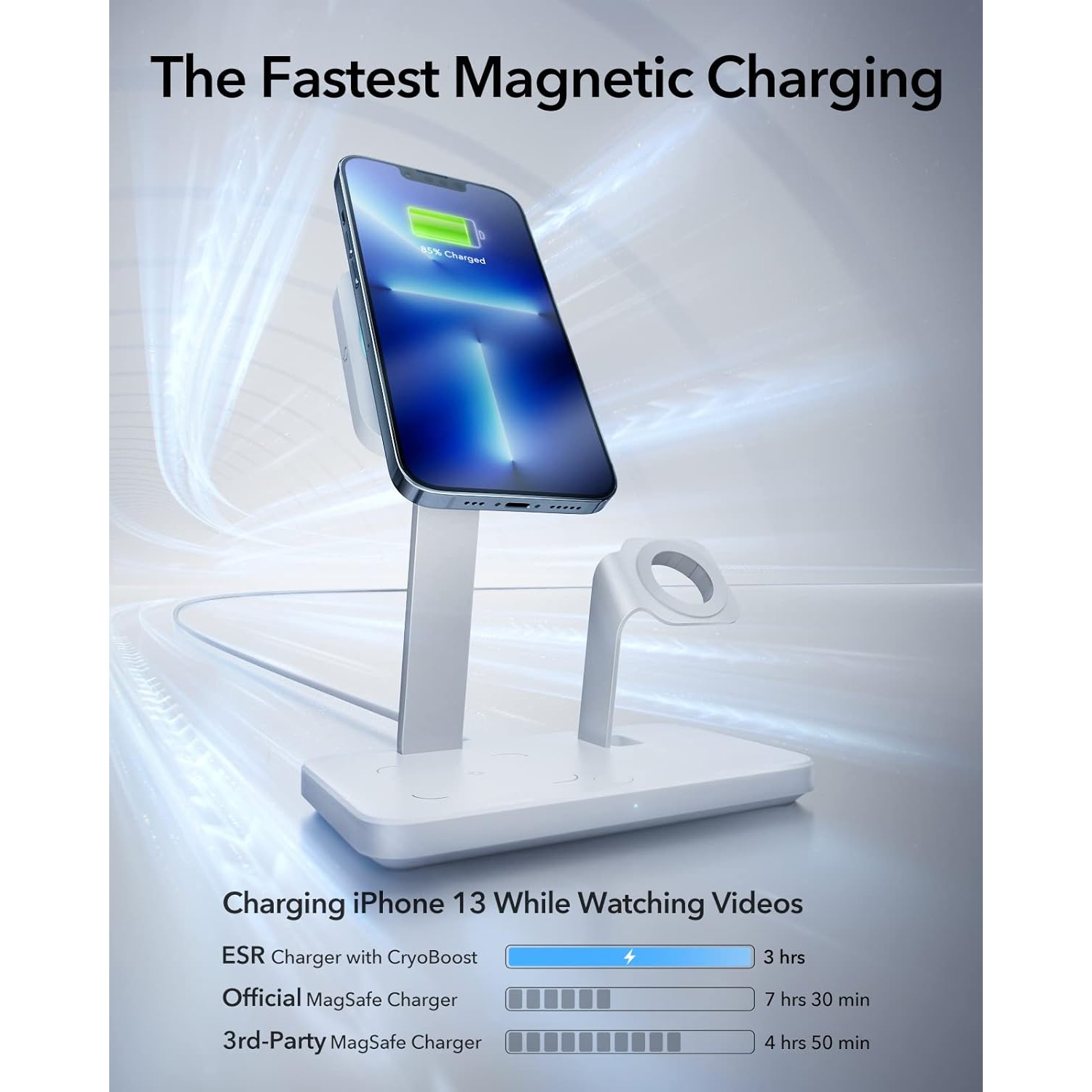 ESR CryoBoost 3-in-1 Wireless Charger with MagSafe, Phone-Cooling Fast Charging Compatible with iPhone 15/14/13/12, AirPods Pro/3/2, with Adapter,