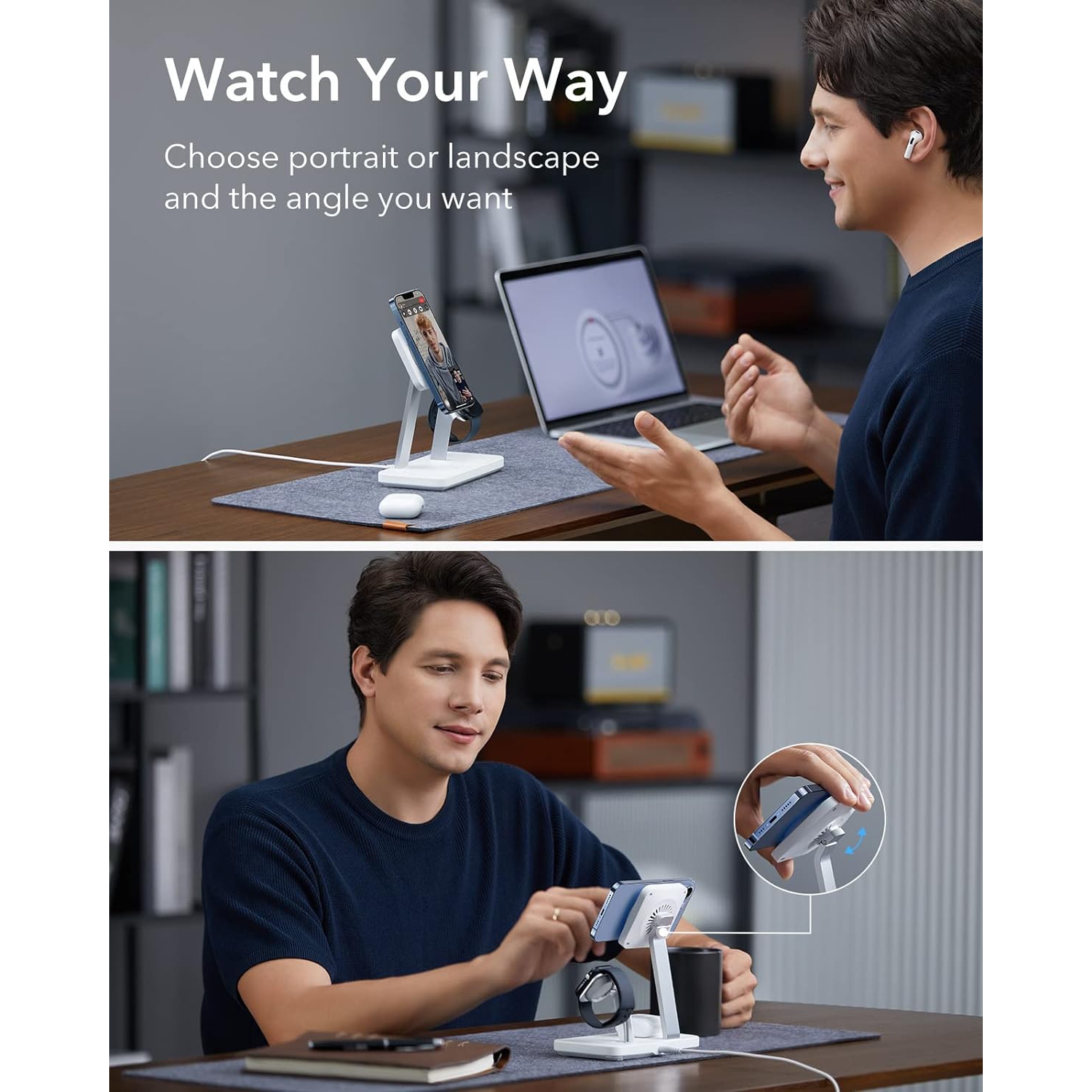 ESR CryoBoost 3-in-1 Wireless Charger with MagSafe, Phone-Cooling Fast Charging Compatible with iPhone 15/14/13/12, AirPods Pro/3/2, with Adapter,