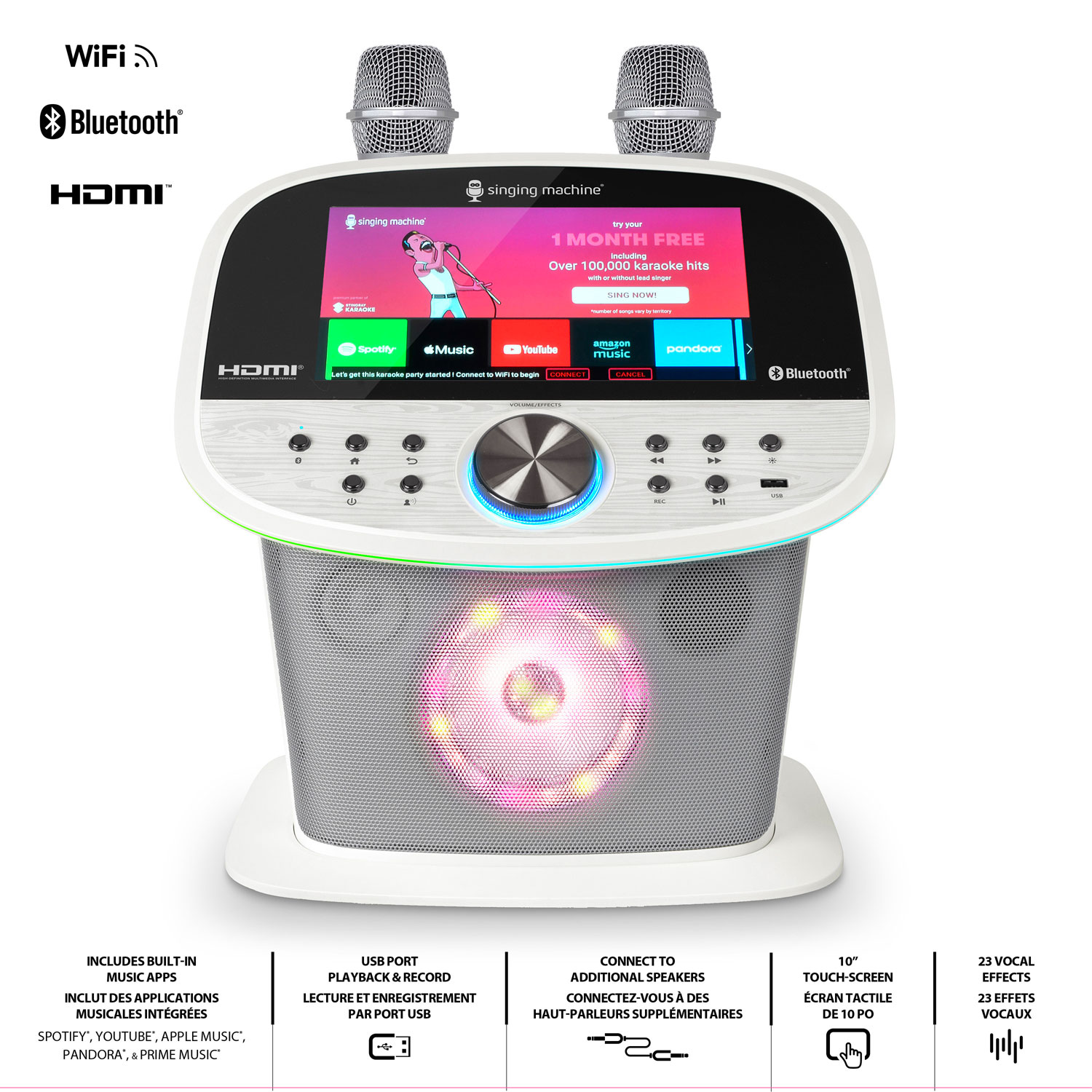 Système de karaoké Wi-Fi et Bluetooth avec microphones sans fil de Singing Machine - Blanc - Exclusivité Best Buy