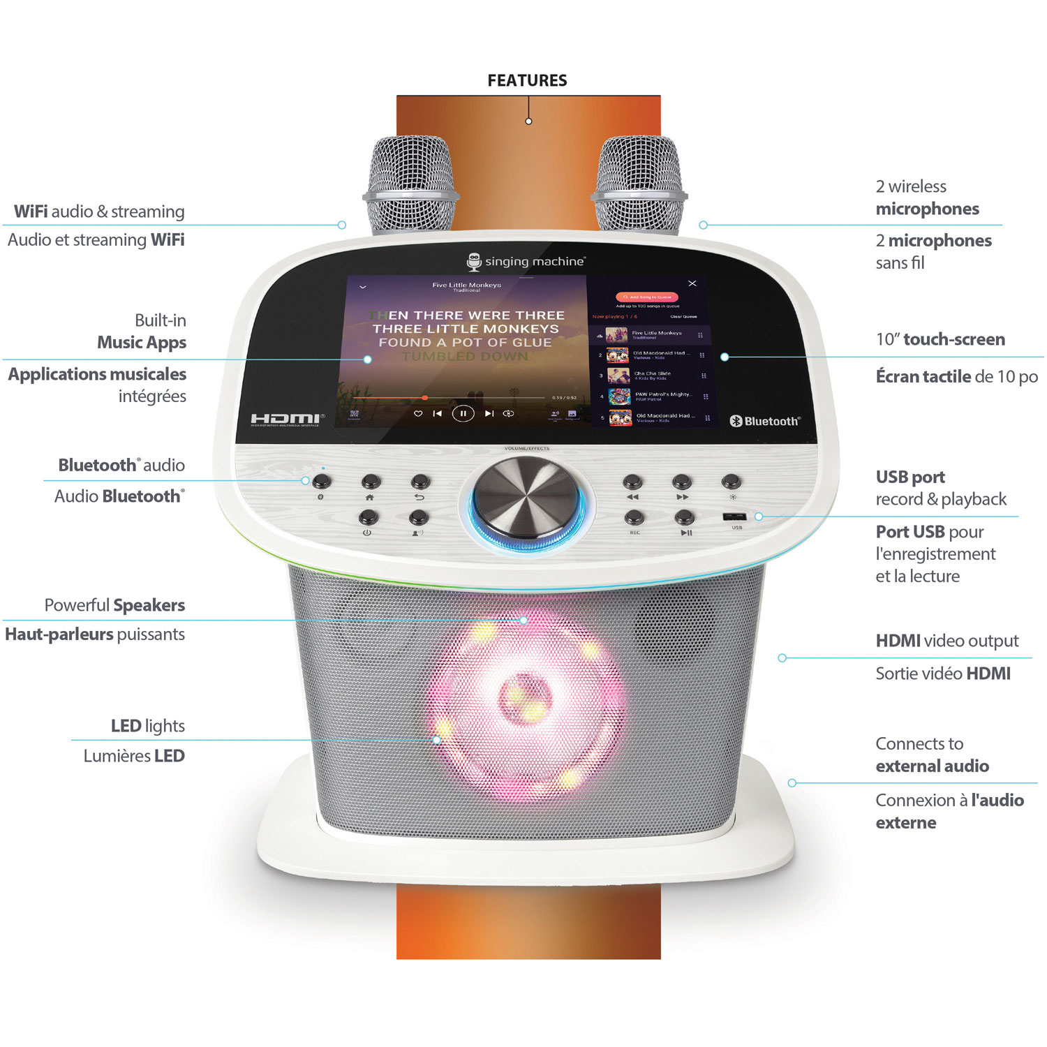 Système de karaoké Wi-Fi et Bluetooth avec microphones sans fil de Singing Machine - Blanc - Exclusivité Best Buy