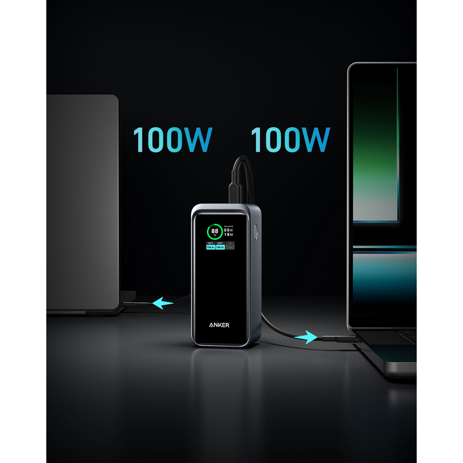Chargeur portable USB-A/USB-C 200 W 20 000 mAh Prime avec écran intelligent d'Anker - Noir
