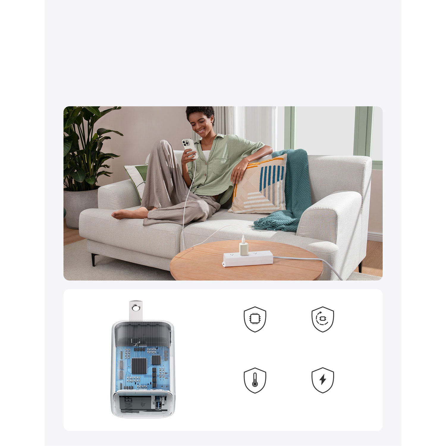 Chargeur mural USB-C de 30 W 511 Nano 4 d'Anker avec câble USB-C/USB-C - Blanc