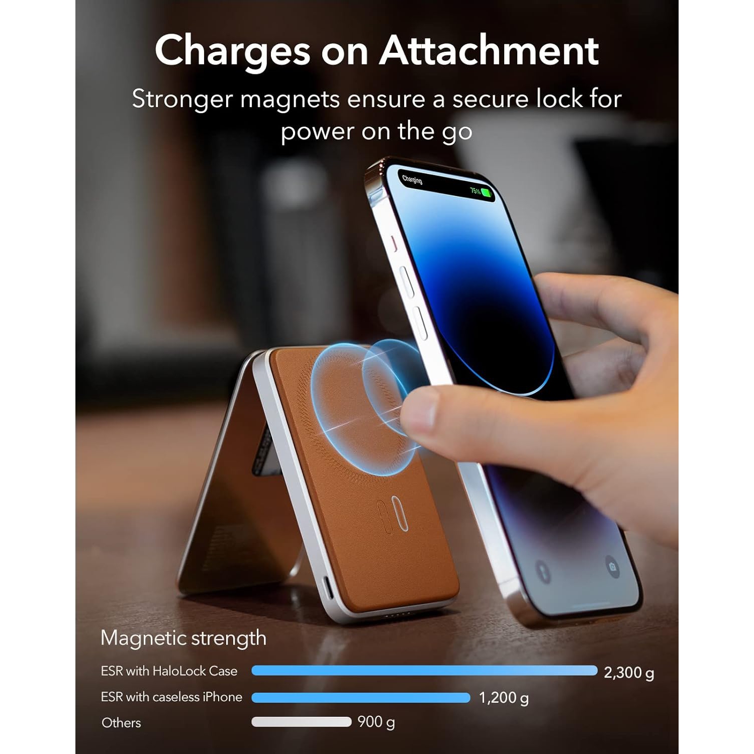 Portefeuille de chargeur portable Energy Star HaloLock pour iPhone série 15/14/13/12 5.000&nbsp;mAh brun
