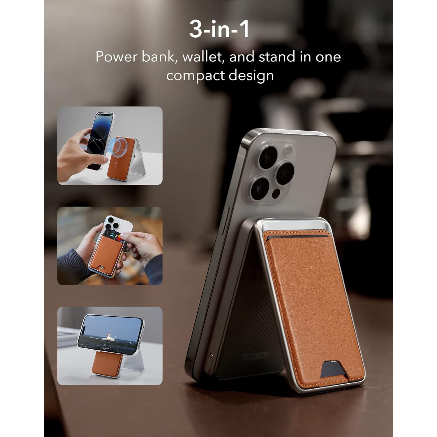 Portefeuille de chargeur portable Energy Star HaloLock pour iPhone série 15/14/13/12 5.000&nbsp;mAh brun