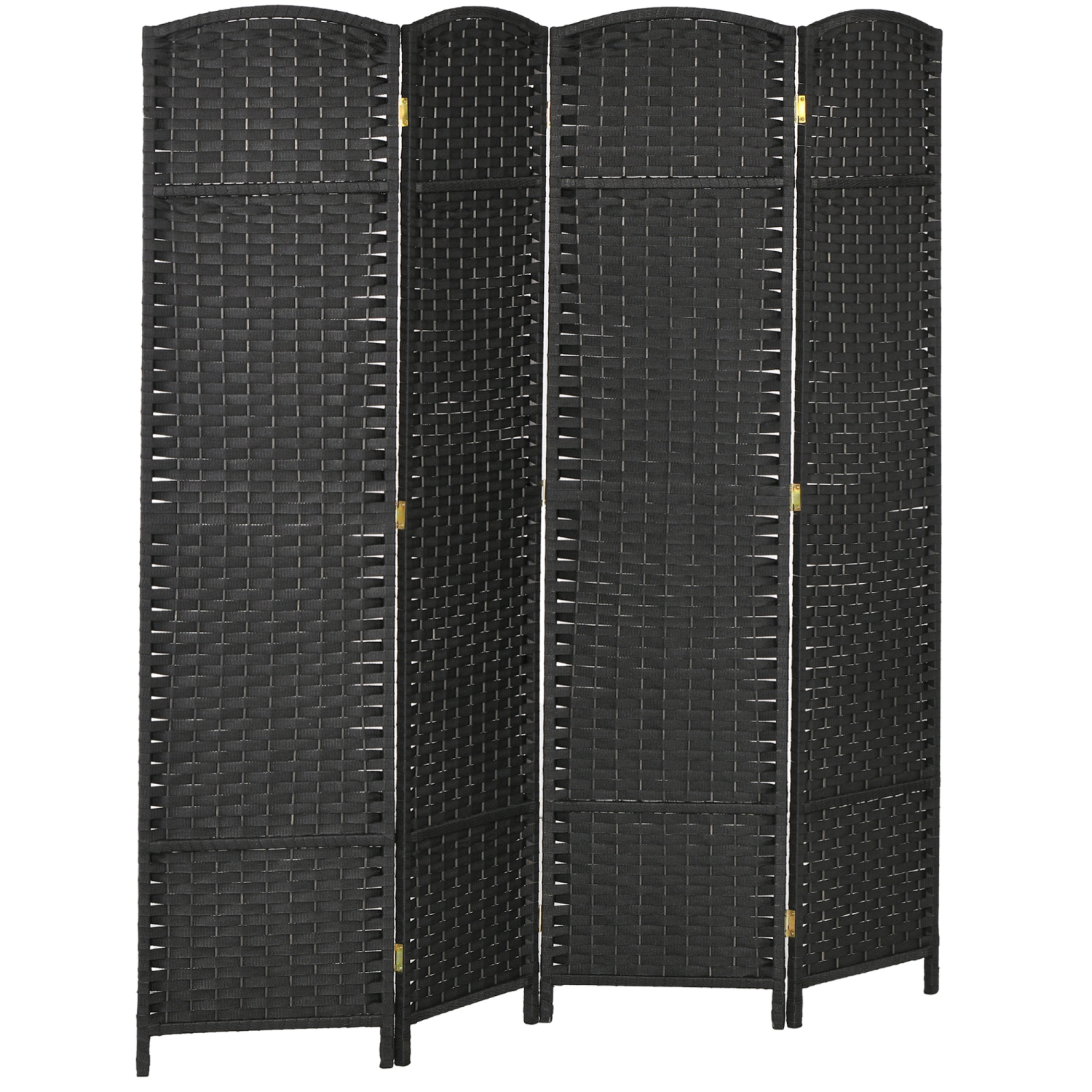 HOMCOM 4-panel Room Divider, 5.6 Ft Tall Folding Privacy Screen, Hand-Woven Freestanding Partition Wall Divider for Bedroom, Home Office, Black