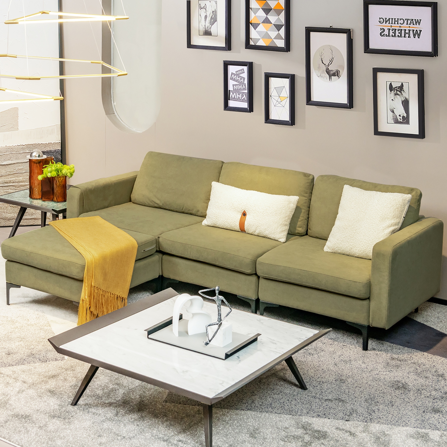 Sofa modulaire modulaire en L avec divan USB réversible et 2 ports USB verts de Costway