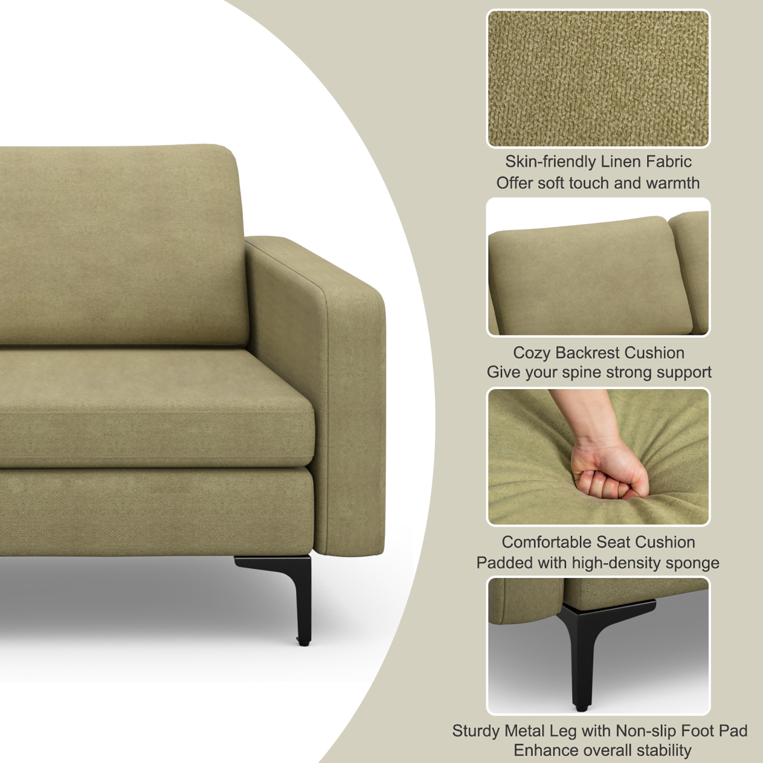 Costway Modern Modular Sofa 3-Seat Sofa Couch w/ Side Storage Pocket & Metal Leg Green