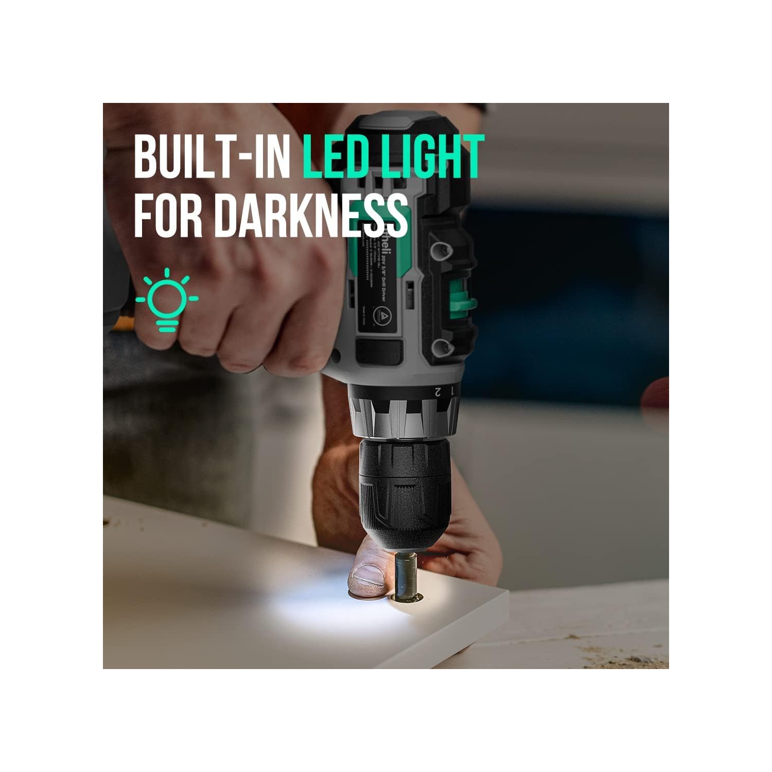 Perceuse sans fil Litheli, perceuse sans fil 20&nbsp;V Max, vitesse variable, batterie 2,0&nbsp;Ah et chargeur rapide de 1 heures inclus