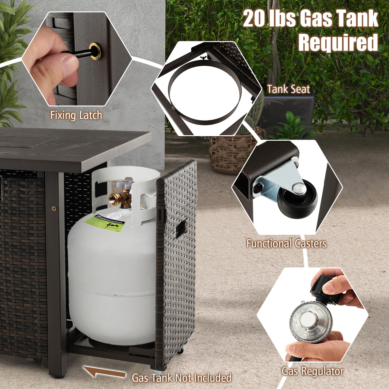 Gymax Propane Gas Fire Pit Table 52 Inch Propane Fire Pit w/ Wind Guard 50,000 BTU Heat Output Brown