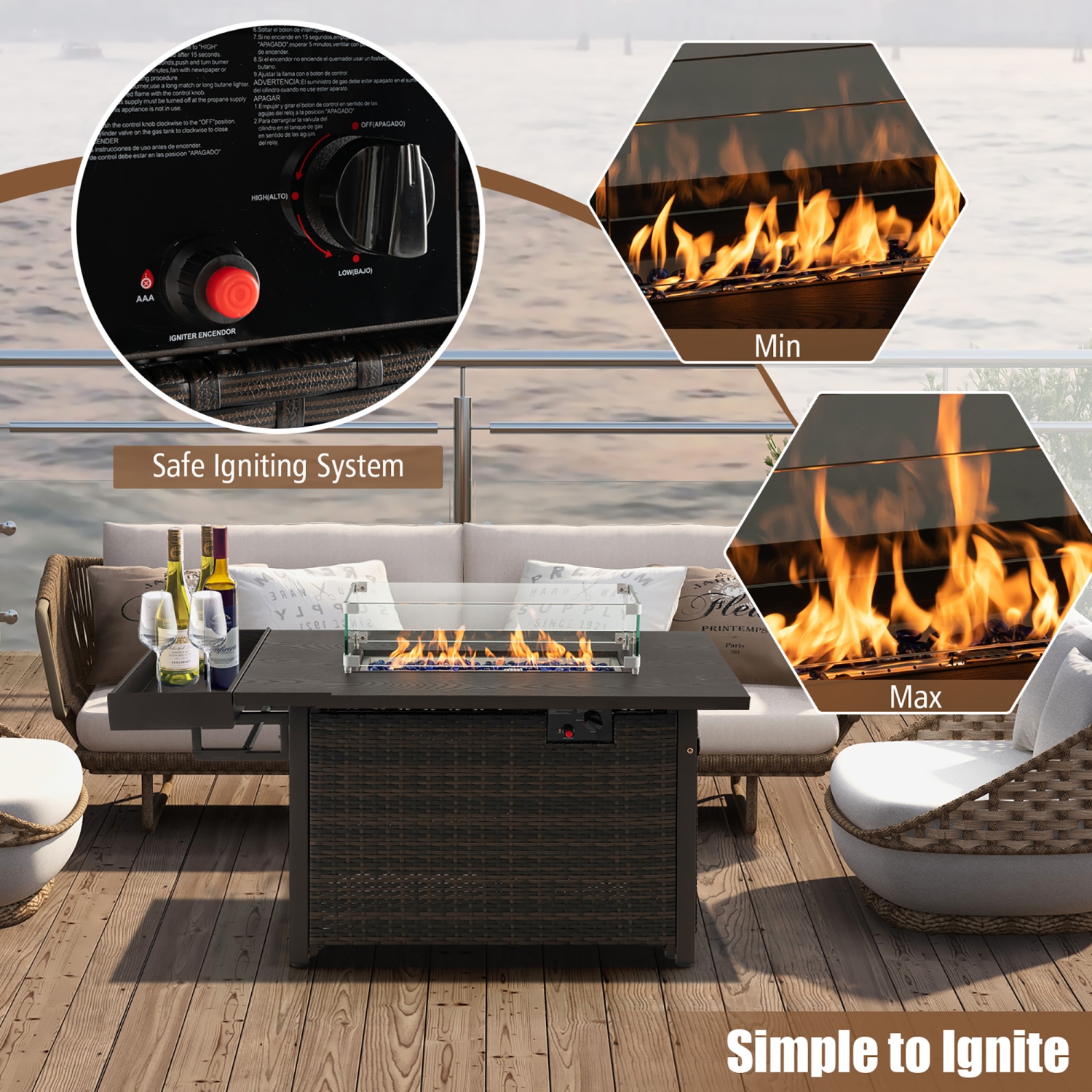 Gymax Propane Gas Fire Pit Table 52 Inch Propane Fire Pit w/ Wind Guard 50,000 BTU Heat Output Brown