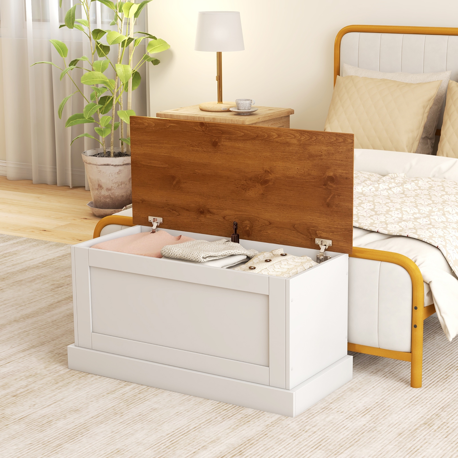 Gymax 35.5'' Storage Chest Lift Top Storage Box w/ Safety Hydraulic Strut & Metal Hinges